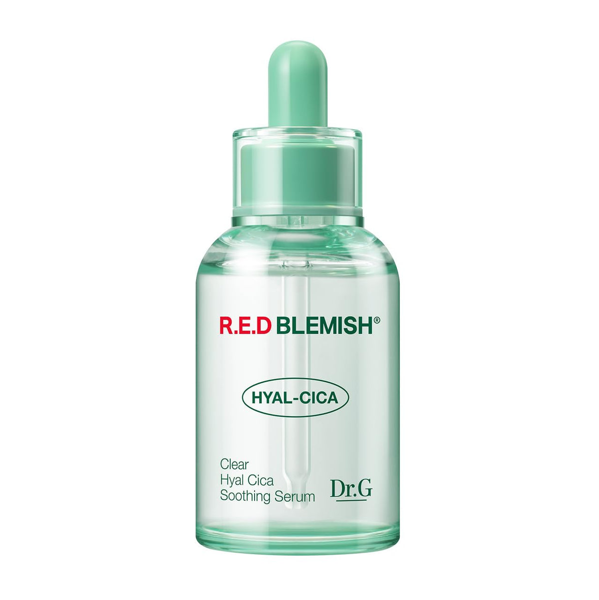 Dr. G R.E.D. serum bottle shows lightweight, hydrating formula for all skin types.