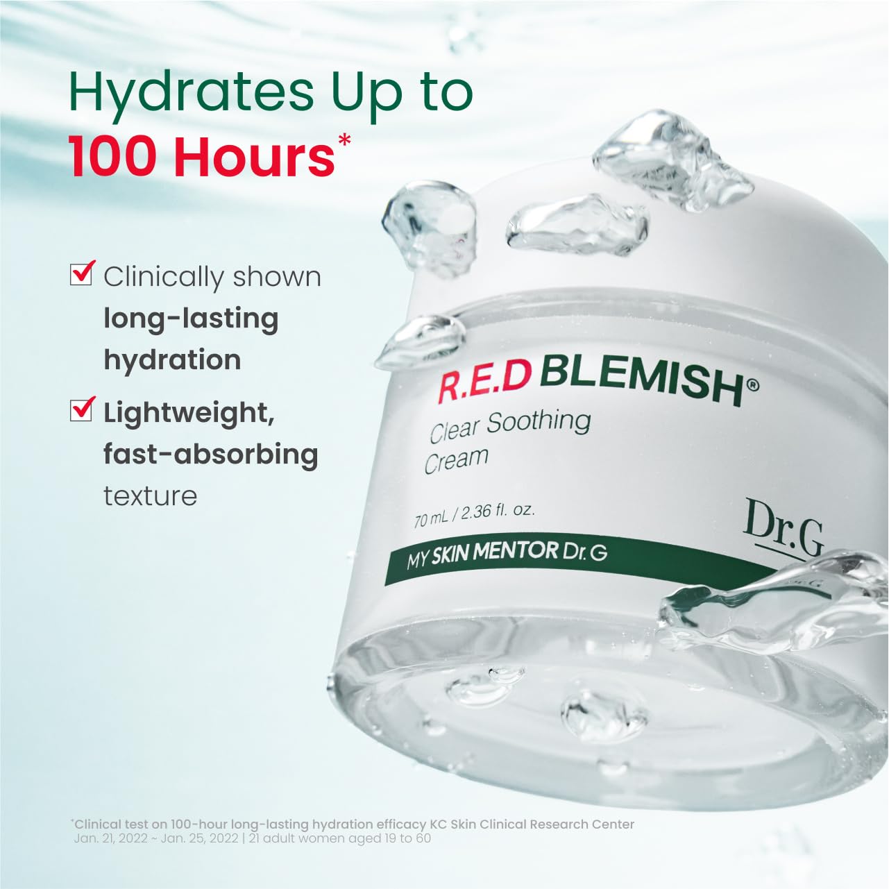 Dr. G Red Blemish Clear ingredient panel emphasizes plant-based actives.