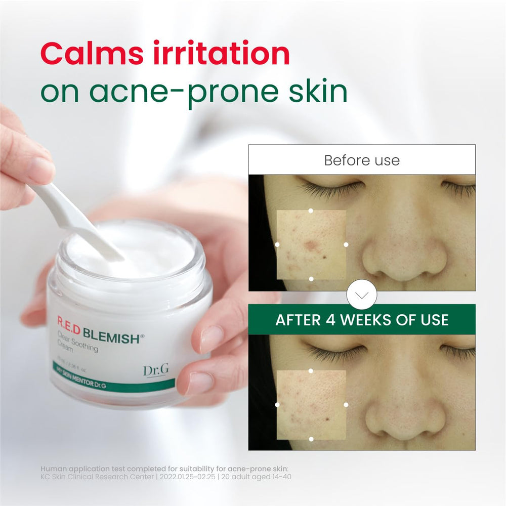 Dr. G Red Blemish Clear packaging box featuring modern skincare design.