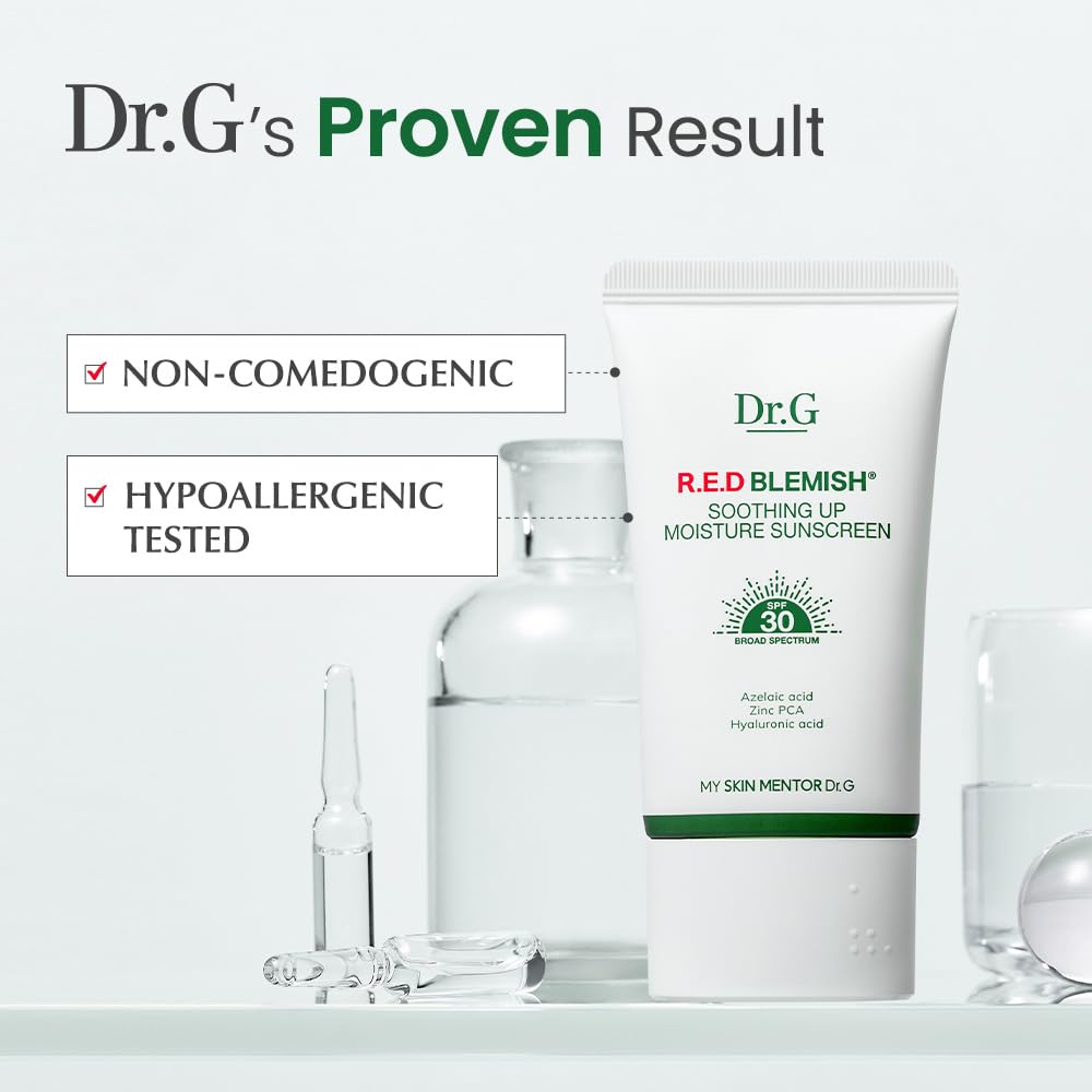 Dr.G R.E.D. Soothing Up sunscreen texture close-up showing smooth cream on skin.