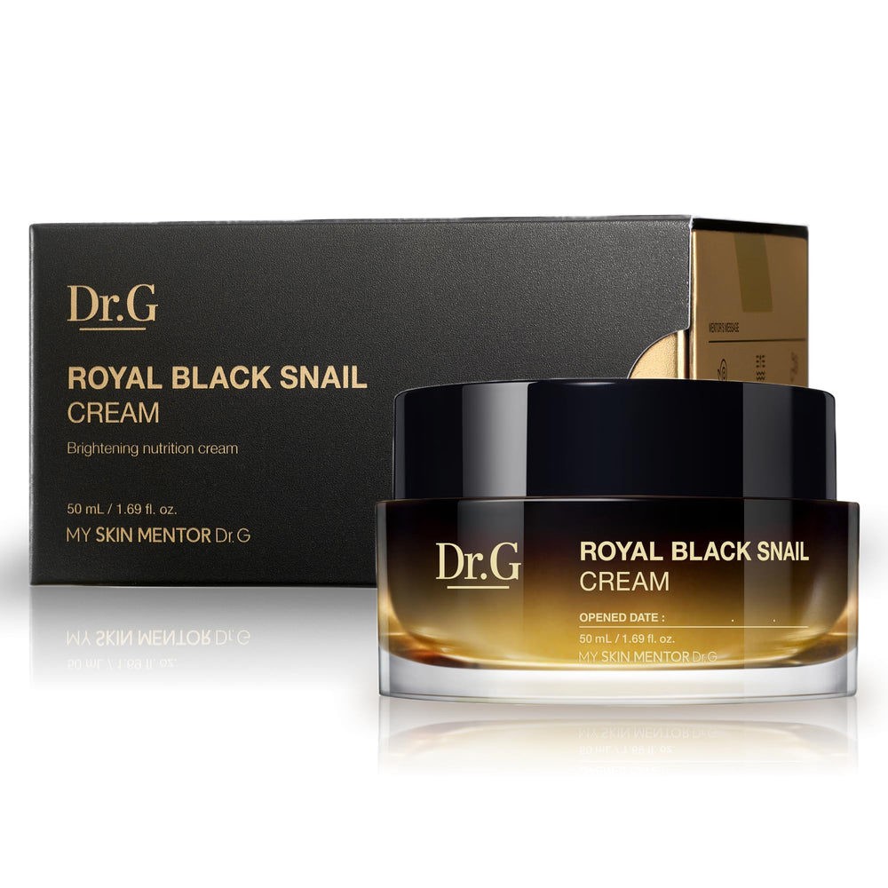 Dr.G Royal Black Snail Cream bottle on vanity showing hydration