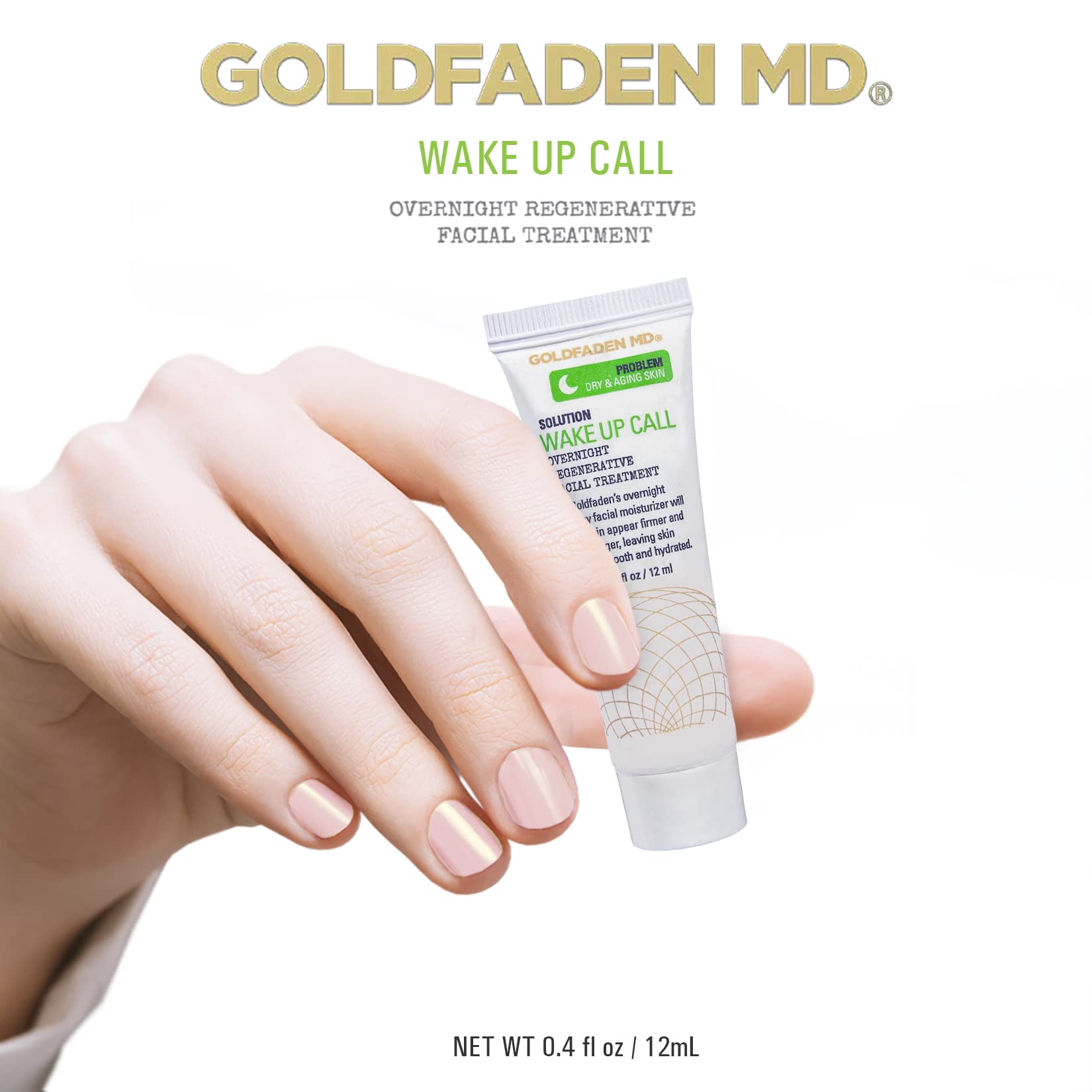 Applying shot: Dr. Goldfaden Wake Up Call night cream supports overnight nourishment.