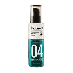 Dr. Groot Bond Fortifying Serum bottle with keratin-silk formula for smoother, stronger hair.