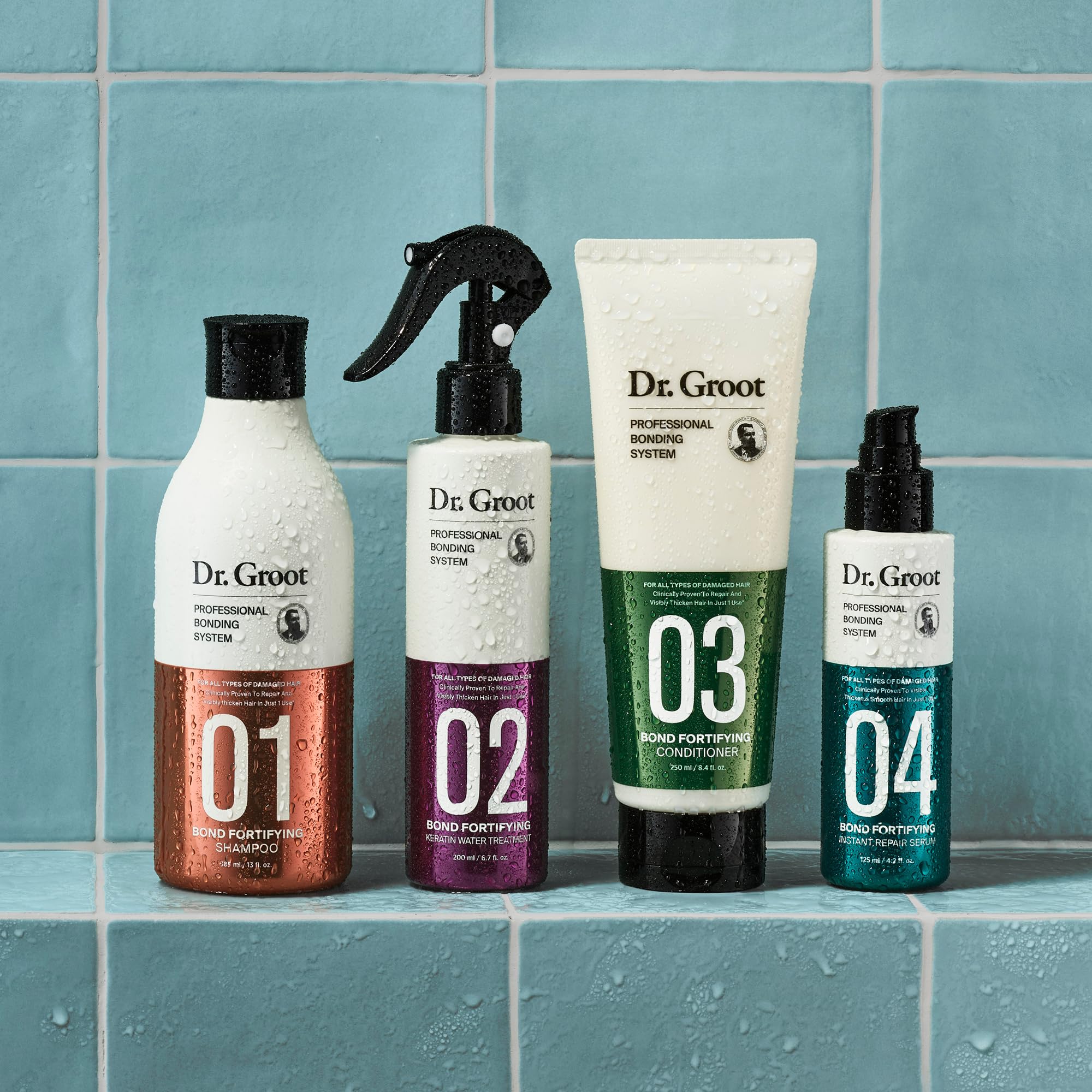 Dr. Groot Bond Fortifying Serum packaging showcases spa-grade professional bonding system.