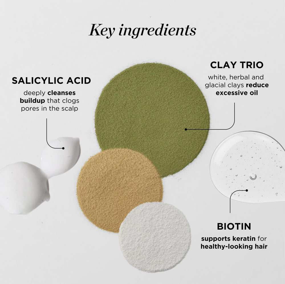 Dr. Groot Purifying Clay Shampoo scalp close-up with invigorating scent.