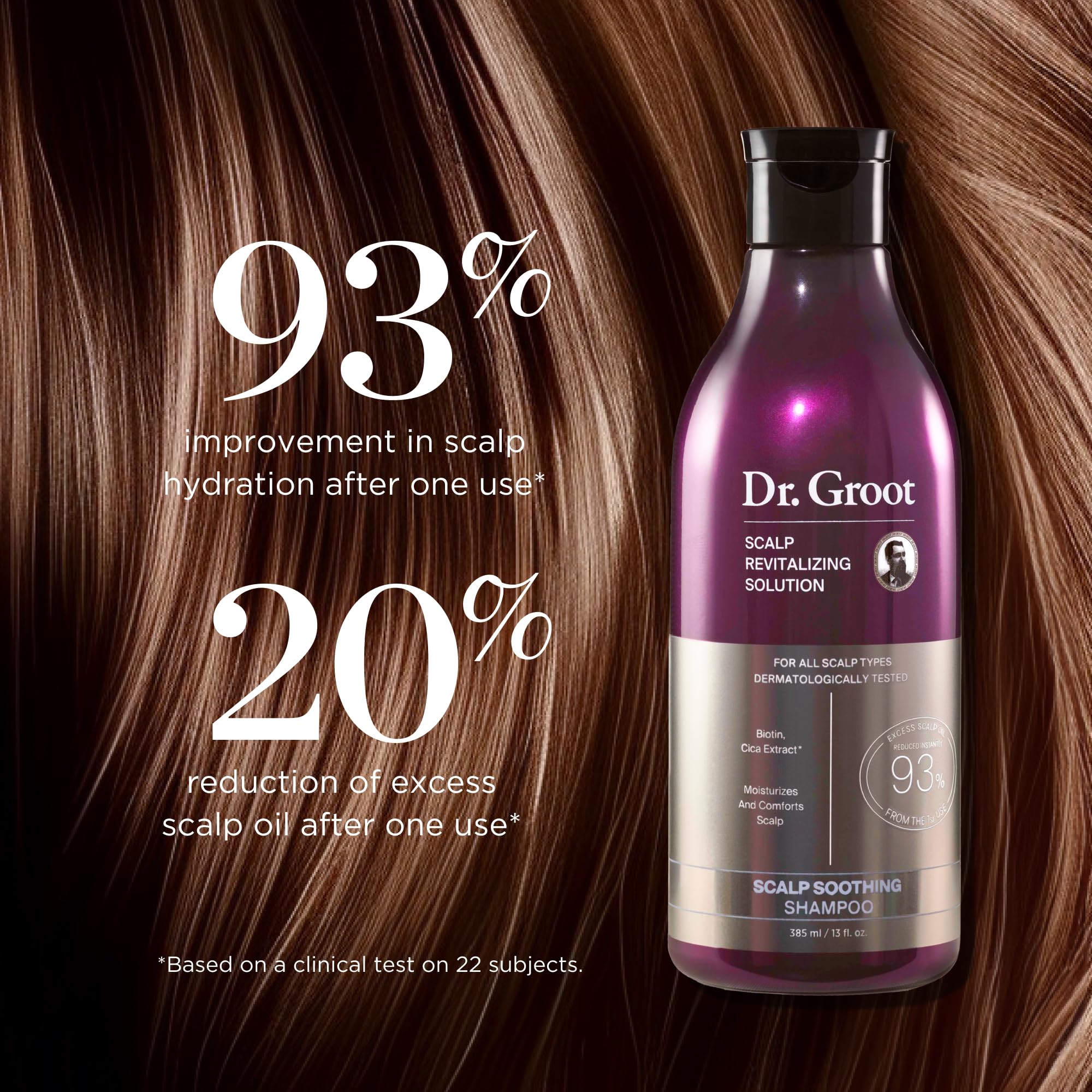 Creamy foam lather from Dr. Groot shampoo demonstrates gentle cleansing for daily use.