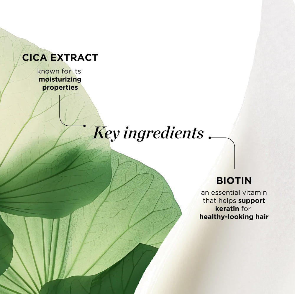 Ingredient focus on Dr. Groot bottle featuring biotin and centella extract.