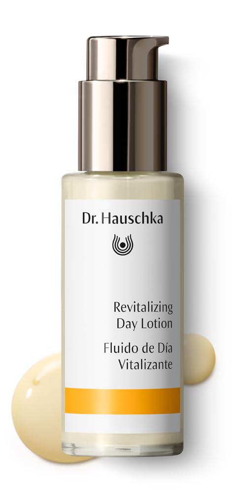 Dr. Hauschka Revitalizing Day Lotion applied to the face, smooth makeup base.