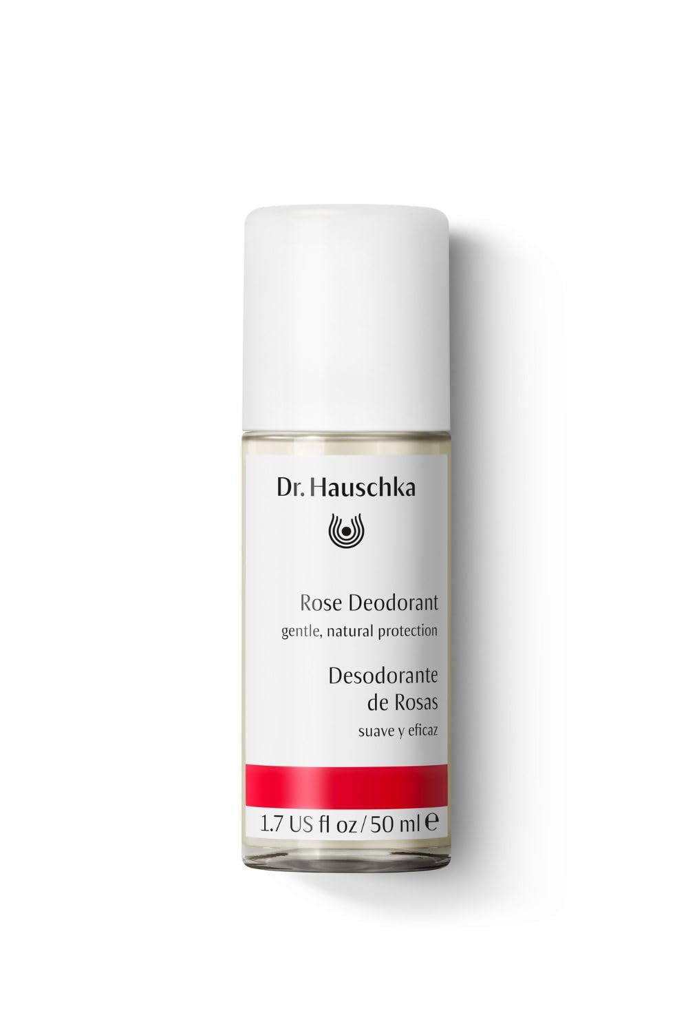 Dr Hauschka Rose Deodorant bottle shows gentle, moisturizing formula for daily comfort.