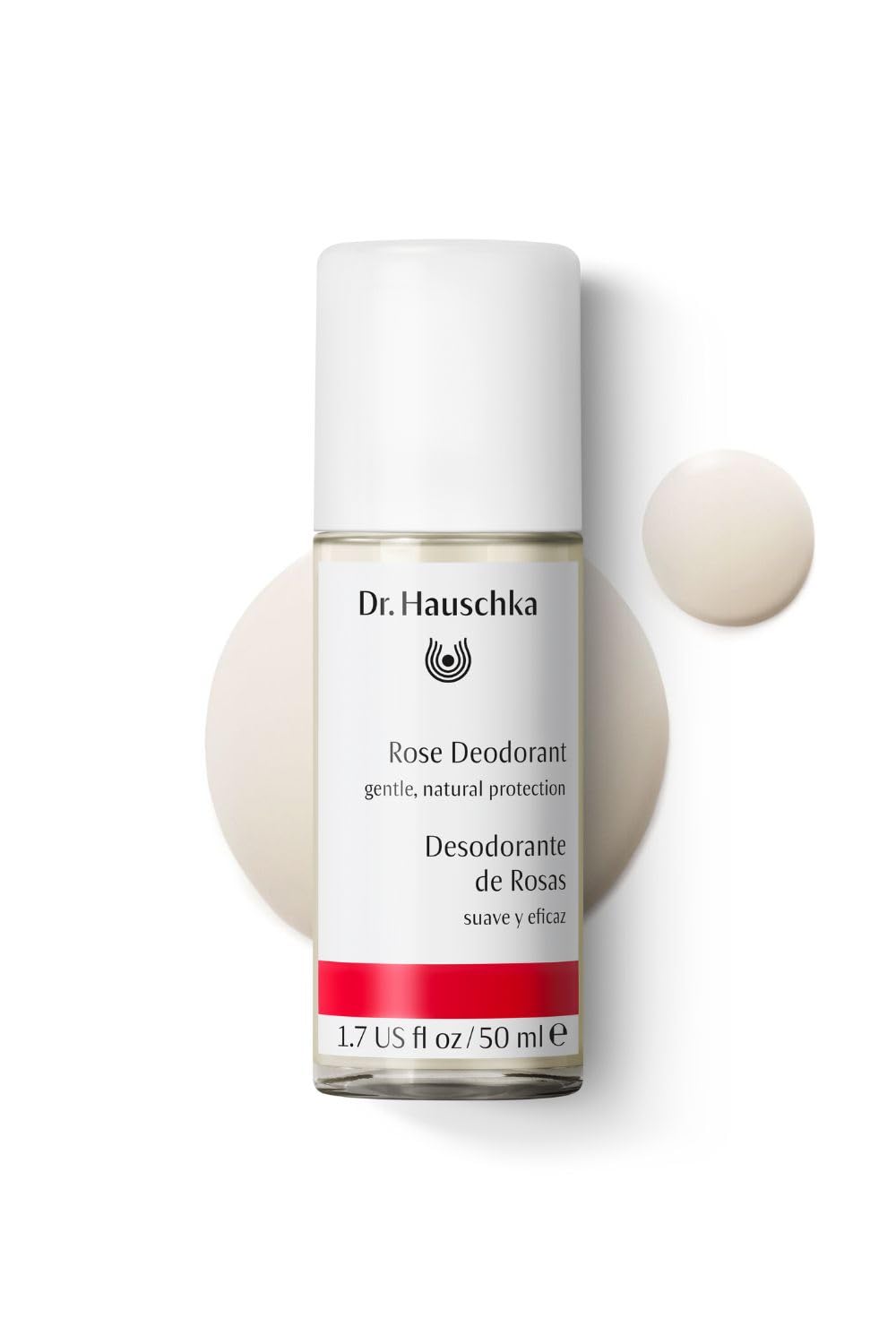 Dr Hauschka Rose Deodorant label highlights natural rose scent and ingredients.