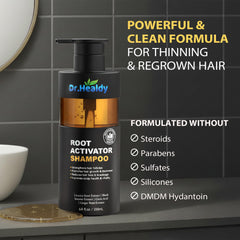 Hair viewed with added volume after using Dr. Healdy Root Activator Shampoo