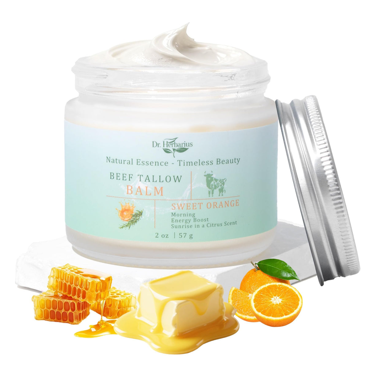 Dr.Herbarius beef tallow face balm in a jar delivering deep hydration for dry skin