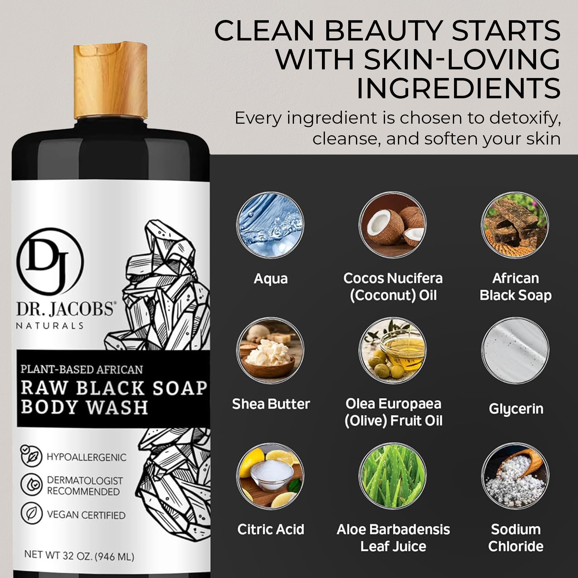 Body wash application for purified, refreshed skin with plant-based formula
