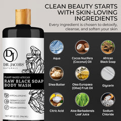 Body wash application for purified, refreshed skin with plant-based formula