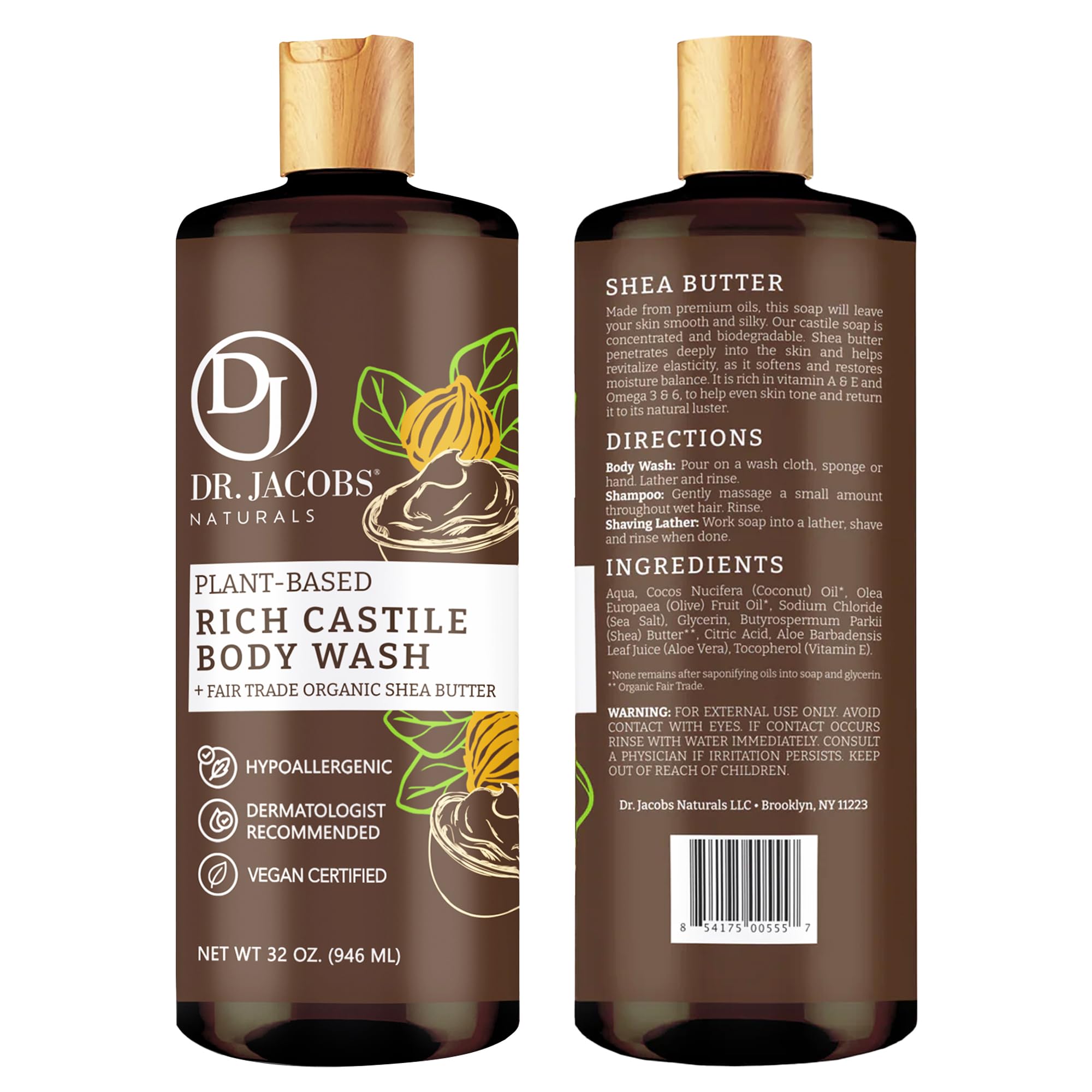 DR. JACOBS NATURALS bottle with lather closeup shows creamy foam for moisturizing wash.
