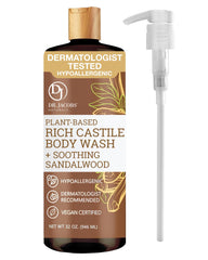 DR.JACOBS NATURALS Castile Sandalwood body wash pump bottle for gentle cleansing.