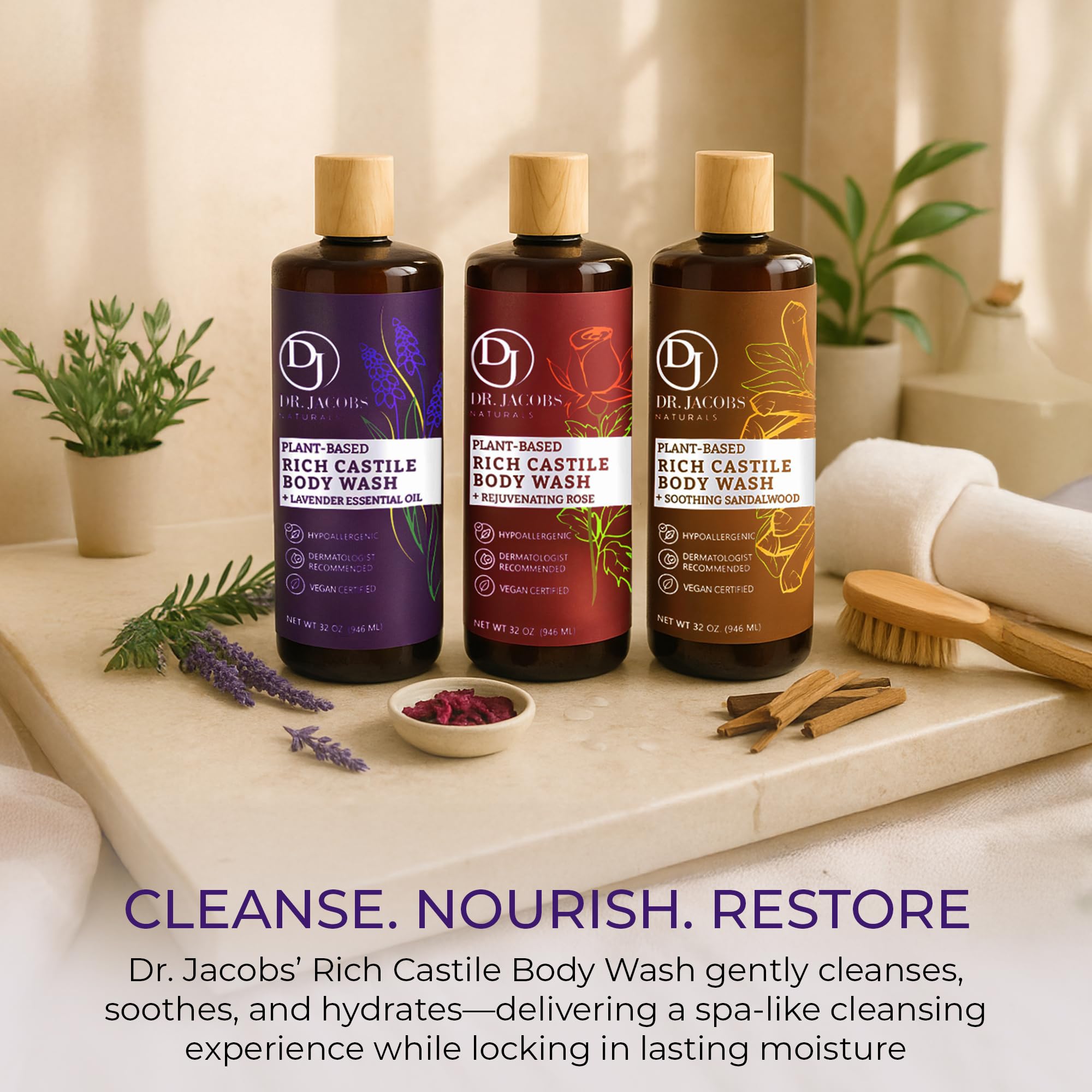 Lavender flowers and foam evoke a spa-like bath time ritual.