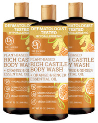 DR.JACOBS NATURALS orange ginger castile soap bottle for gentle cleansing.