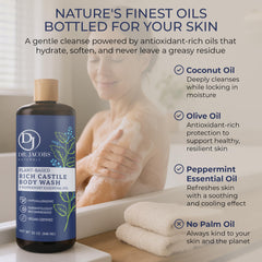 Ingredients close-up featuring coconut and olive oils in the peppermint castile soap