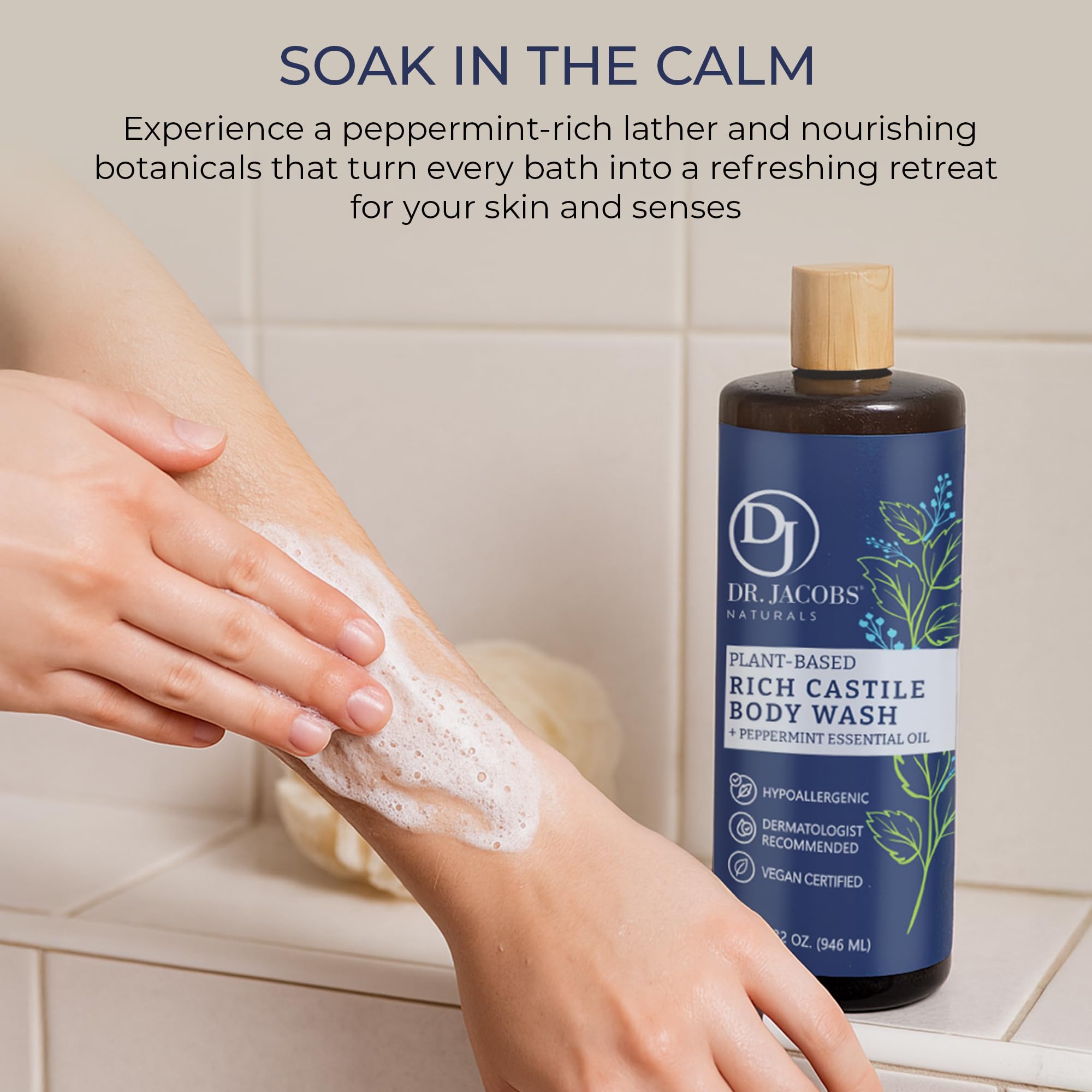 Three-pack of Dr. Jacobs Naturals Peppermint Castile Soap bottles for home or travel