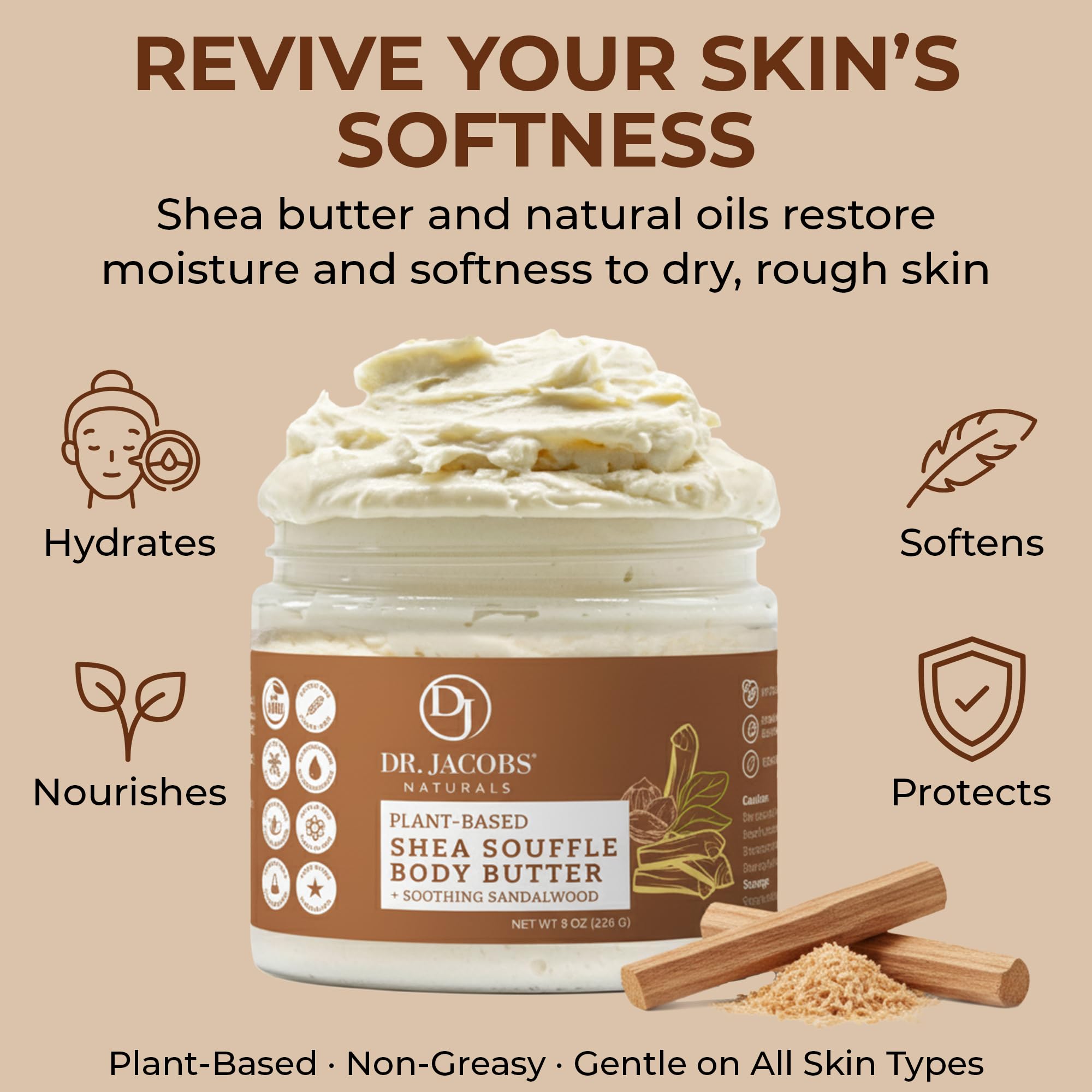 Dr. Jacobs Naturals Shea Souffle Butter glide-on application for fast absorption