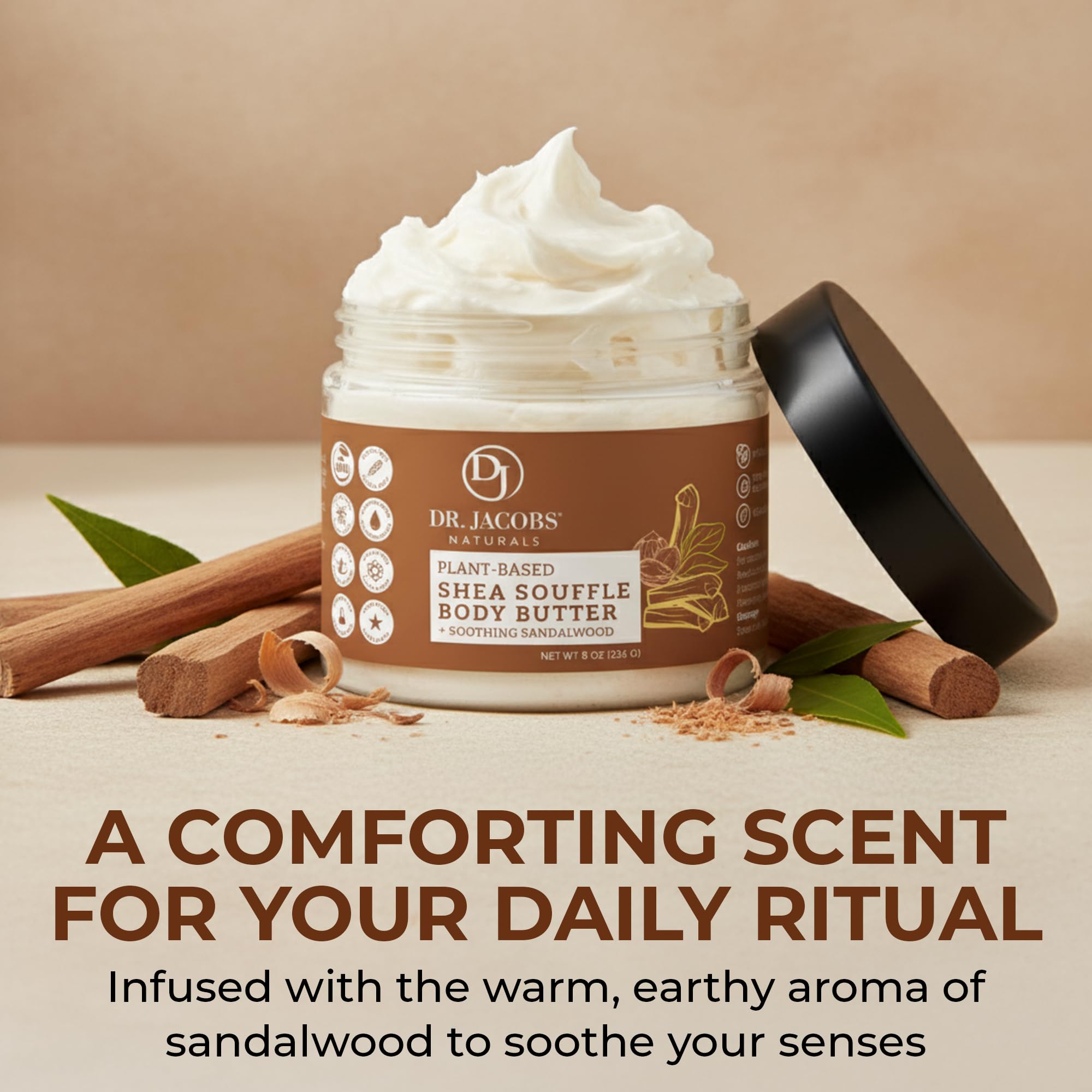 Dr. Jacobs Naturals Shea Souffle Butter sandalwood fragrance enhancing routine