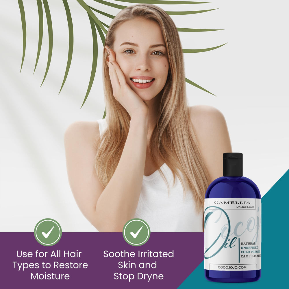 Dr Joe Lab Camellia Seed Oil on hair for natural shine and moisture