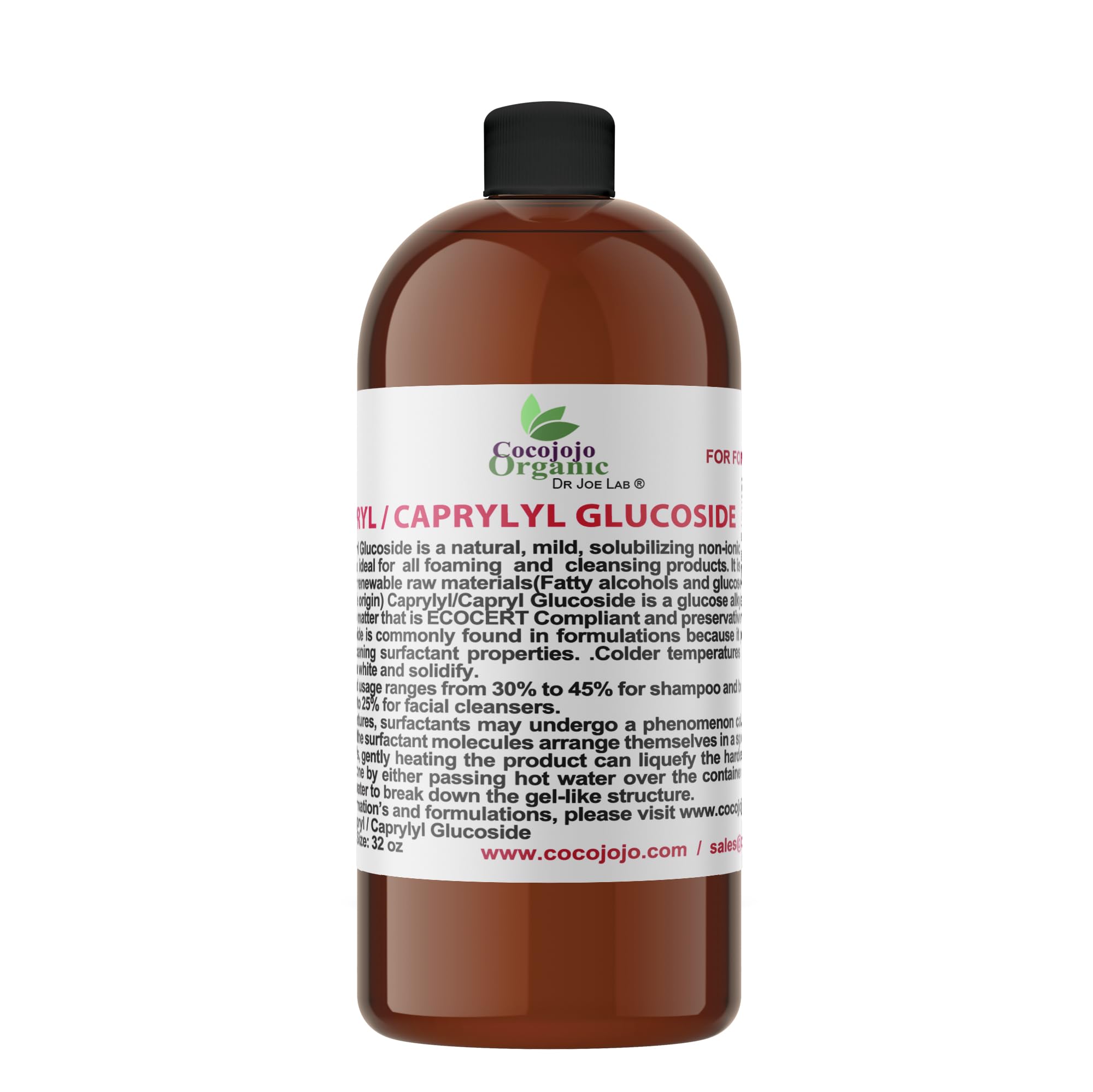 Dr Joe Lab Capryl Glucoside bottle closeup, plant-derived surfactant for gentle cleansers.