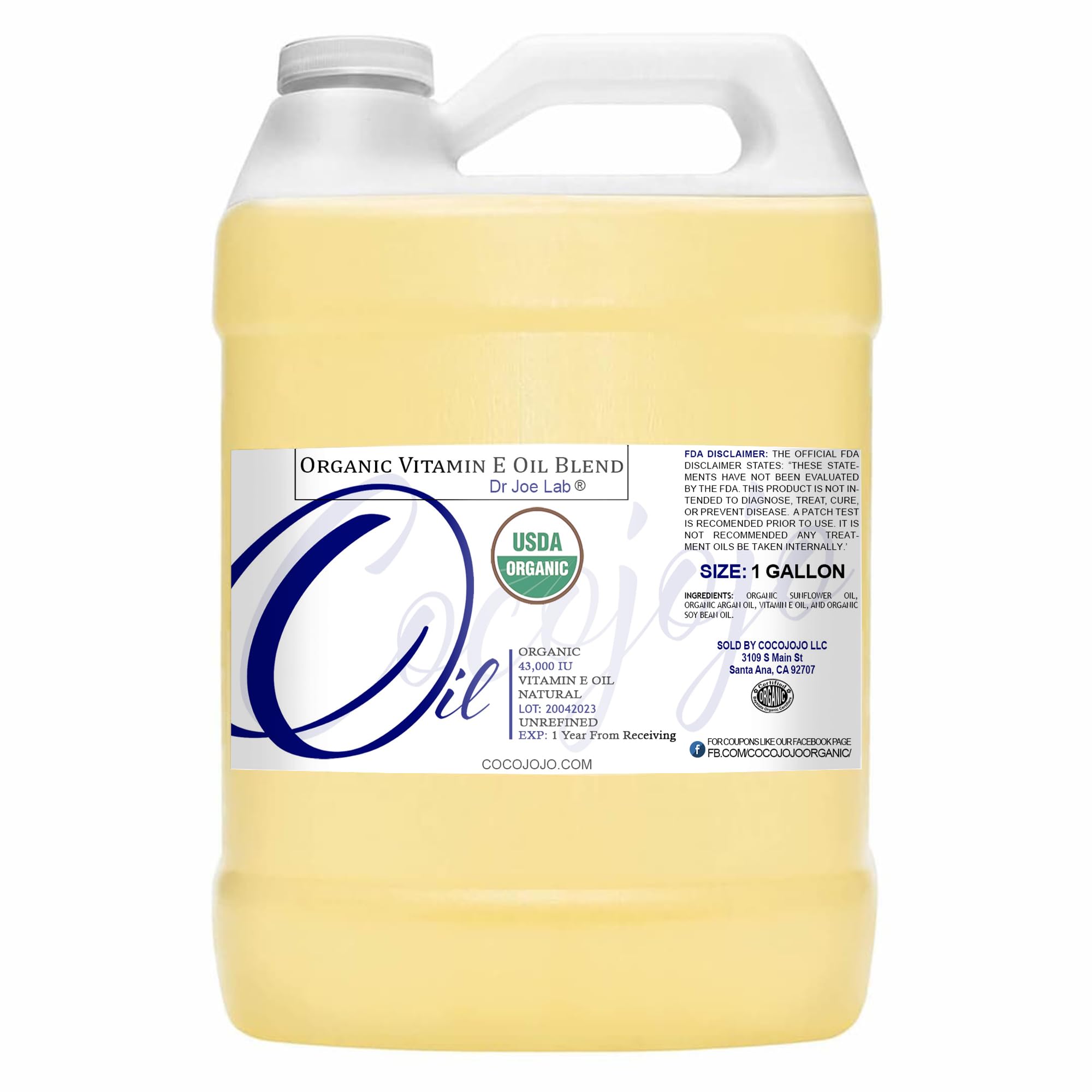 Dr Joe Lab organic vitamin E oil bottle front, showing pure formulation and premium packaging.
