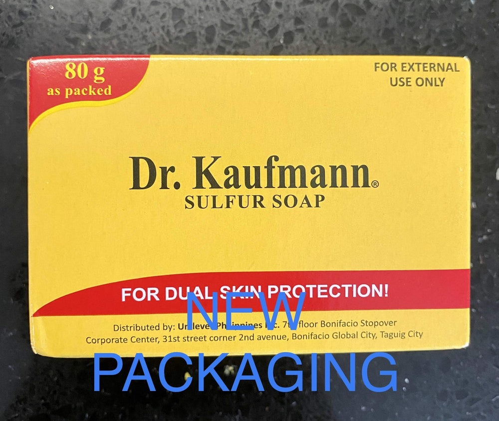 Dr Kauffman Soap packaging closeup highlighting sulfur formulation for skin support
