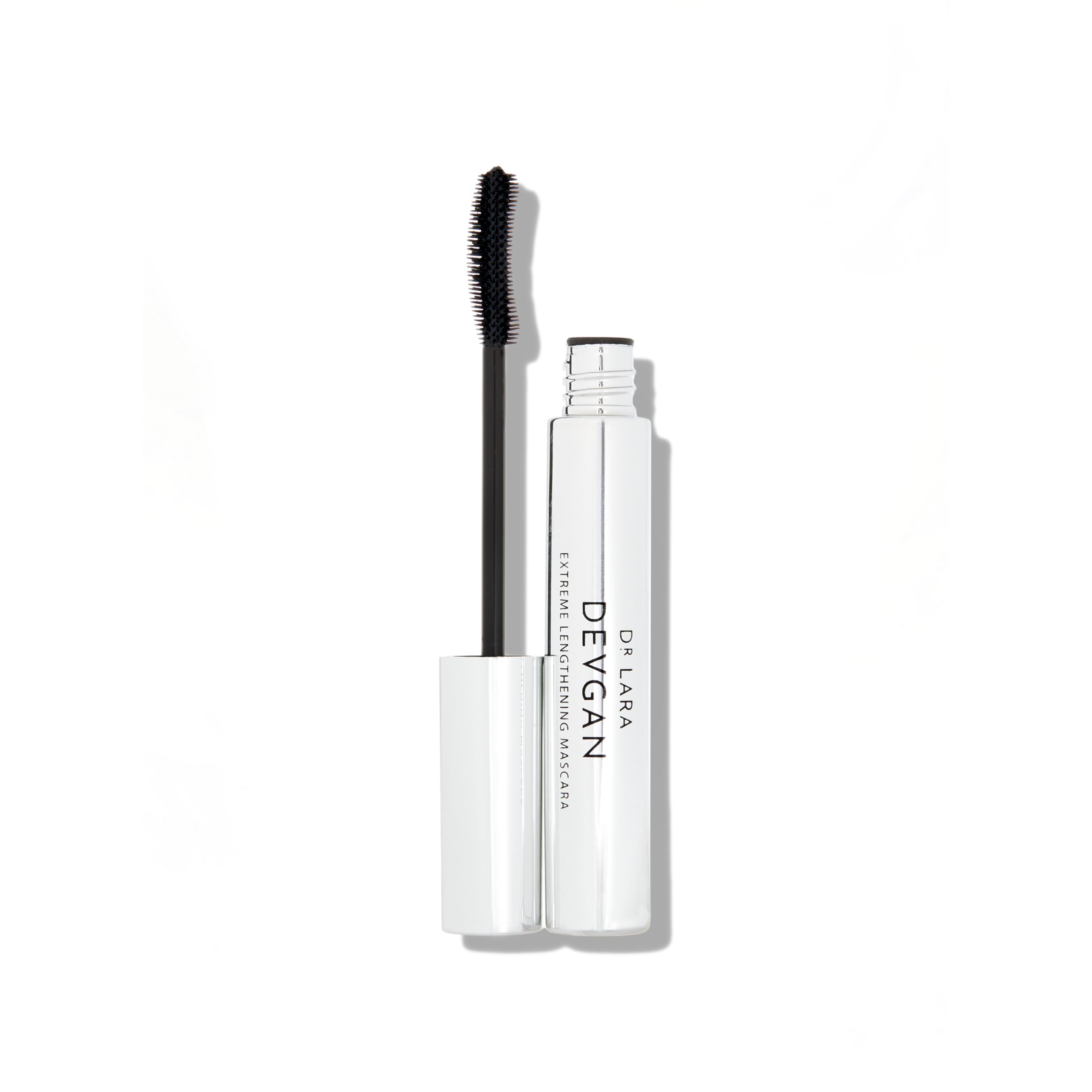 Dr. Lara Devgan Extreme Lengthening Mascara bottle with rich carbon black pigment.