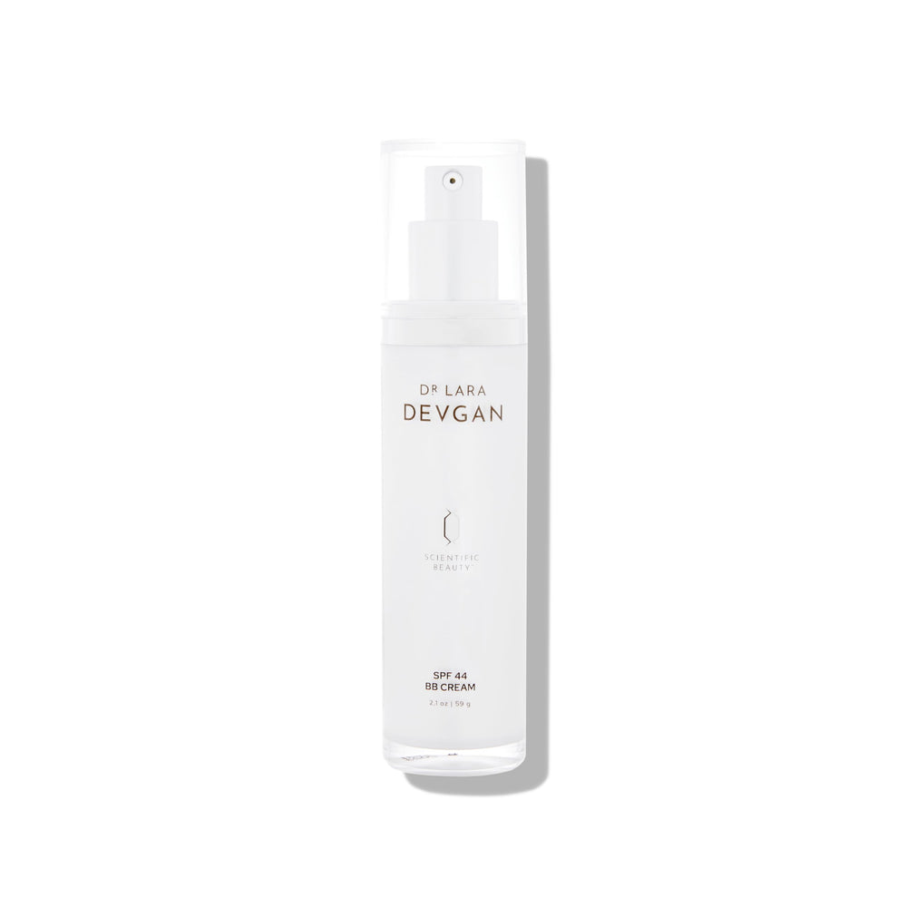 Dr. Lara Devgan SPF 44 BB Cream bottle offers sheer coverage and natural radiance.