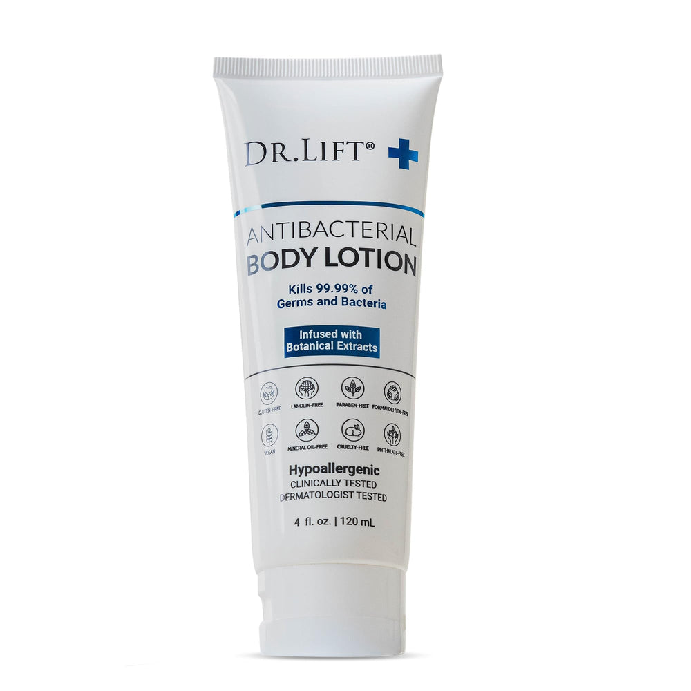 DR. LIFT antibacterial body lotion bottle for daily hydration and quick absorption.