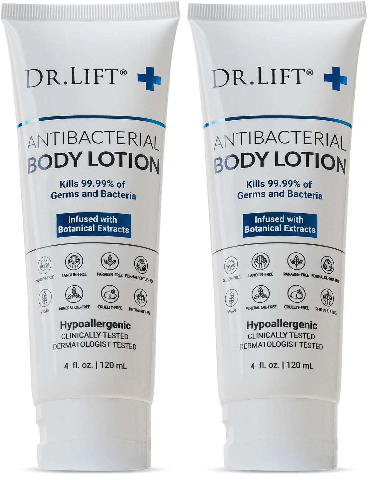 DR. LIFT antibacterial body lotion front view shows two-pack convenience for everyday protection