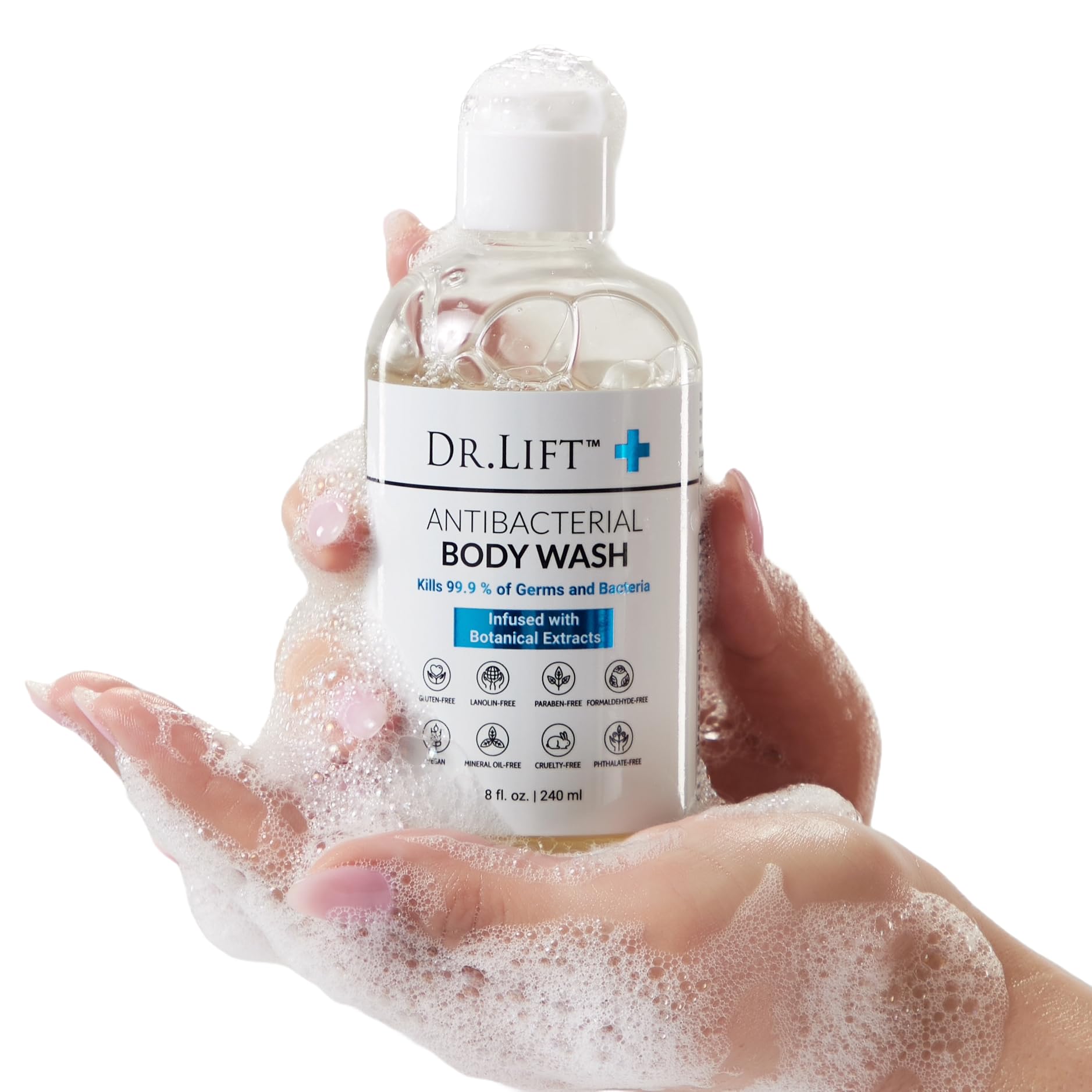 DR. LIFT antibacterial body wash 3-pack packaging shows value and convenience.