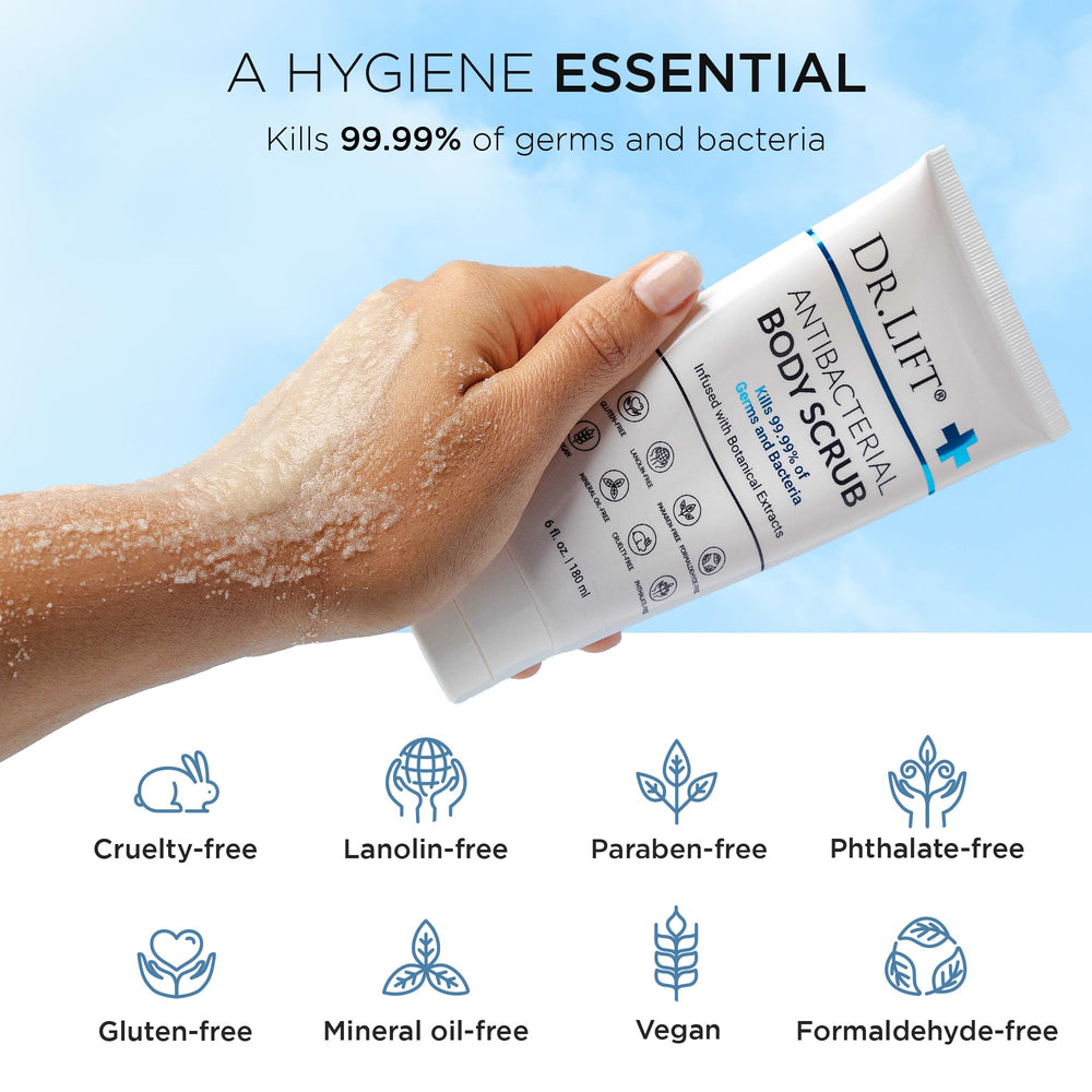 Texture-detail of DR. LIFT scrub highlighting exfoliating grains for smoother skin.