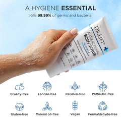 Texture-detail of DR. LIFT scrub highlighting exfoliating grains for smoother skin.
