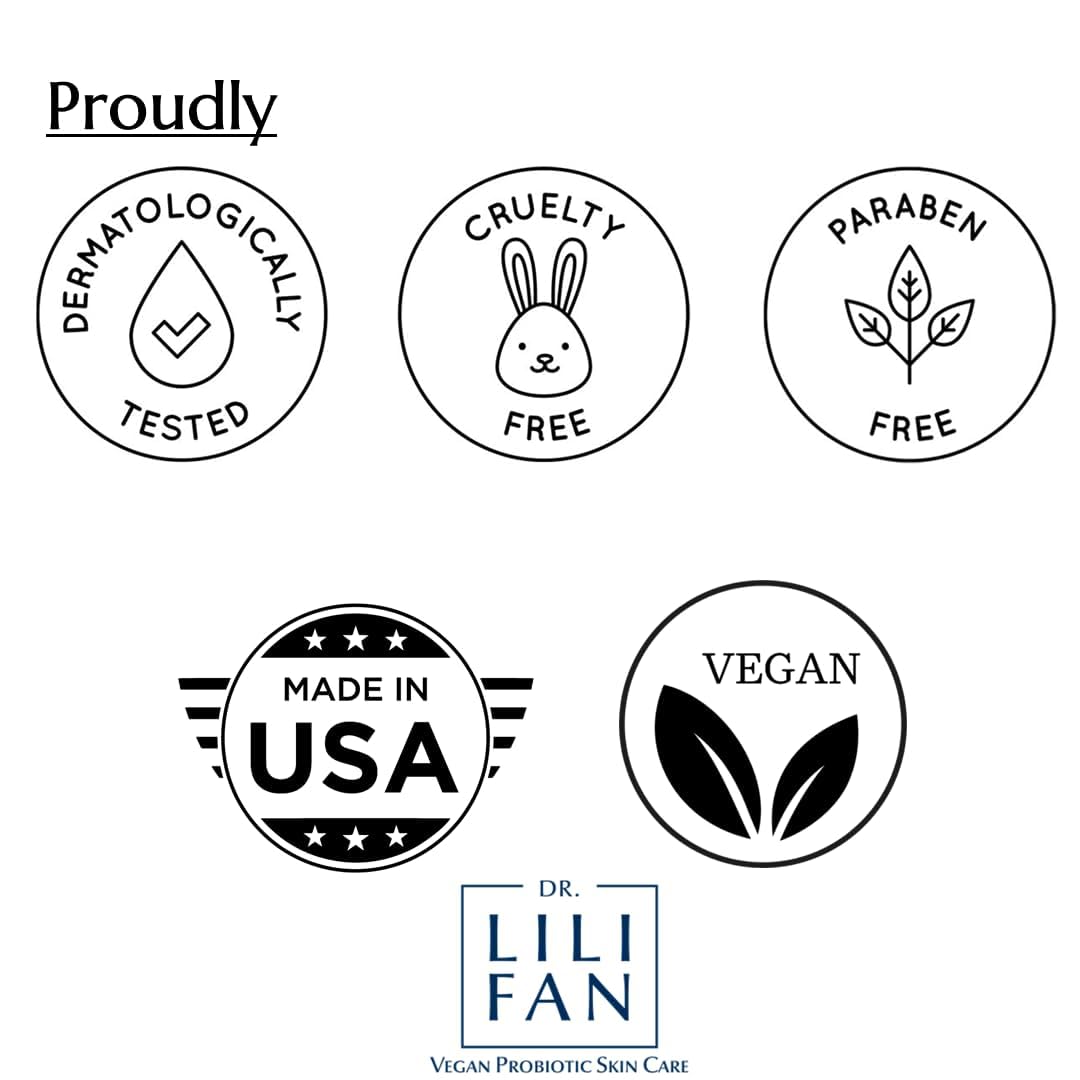 Dr Lili Fan Probiotic Eye Repair Cream packaging emphasizing vegan cruelty-free sustainability
