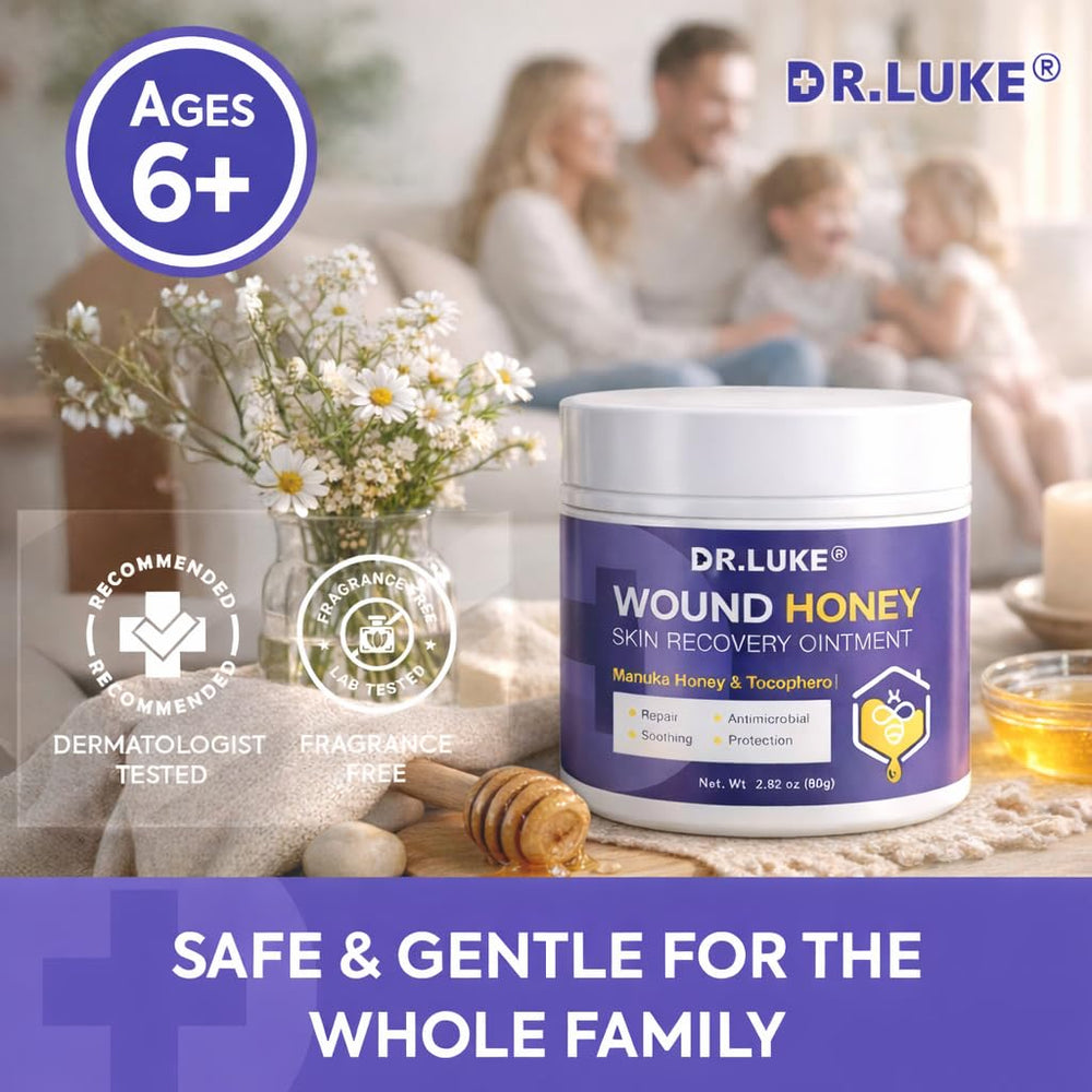 Dr. Luke Manuka Honey Wound Gel packaging closeup for travel-friendly use.