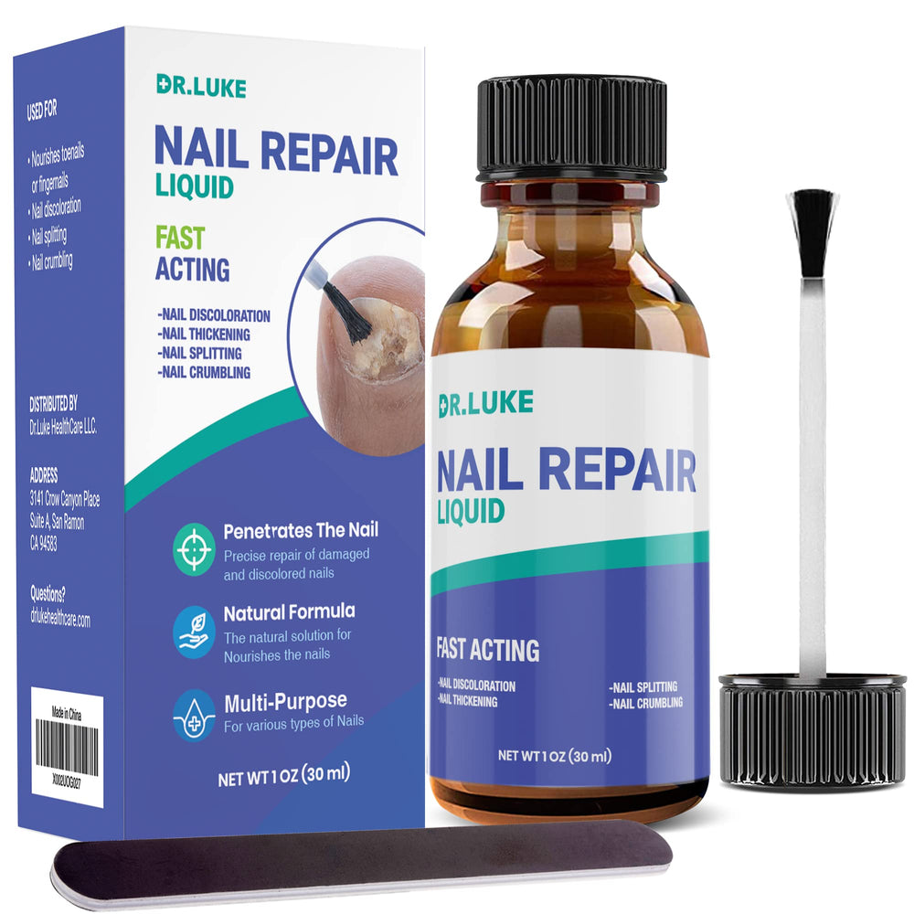 Dr. Luke Nail Repair Liquid bottle with brush for easy cuticle care.