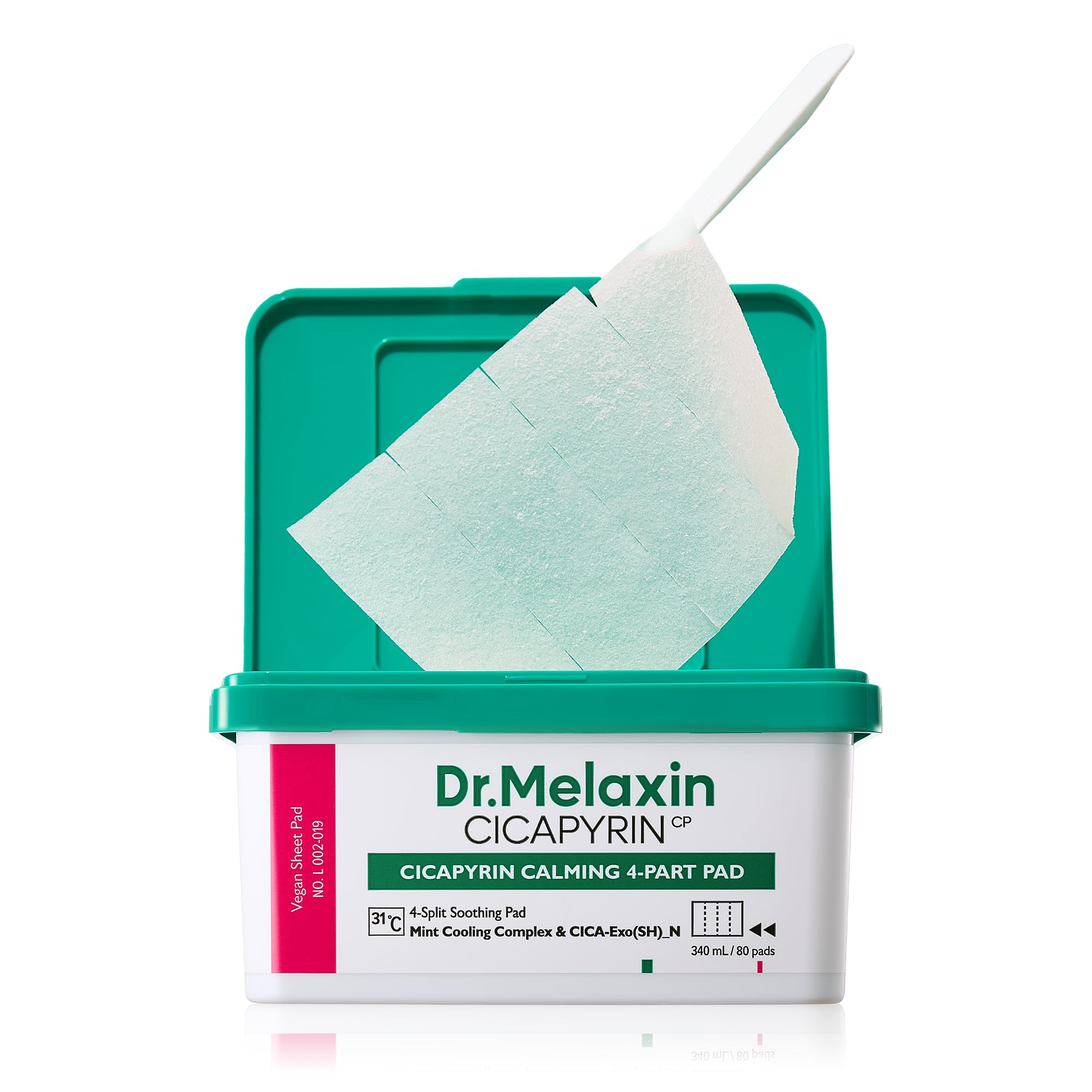 Dr.Melaxin Cicapyrin toner pad packaging front, 80 sheets for versatile skincare