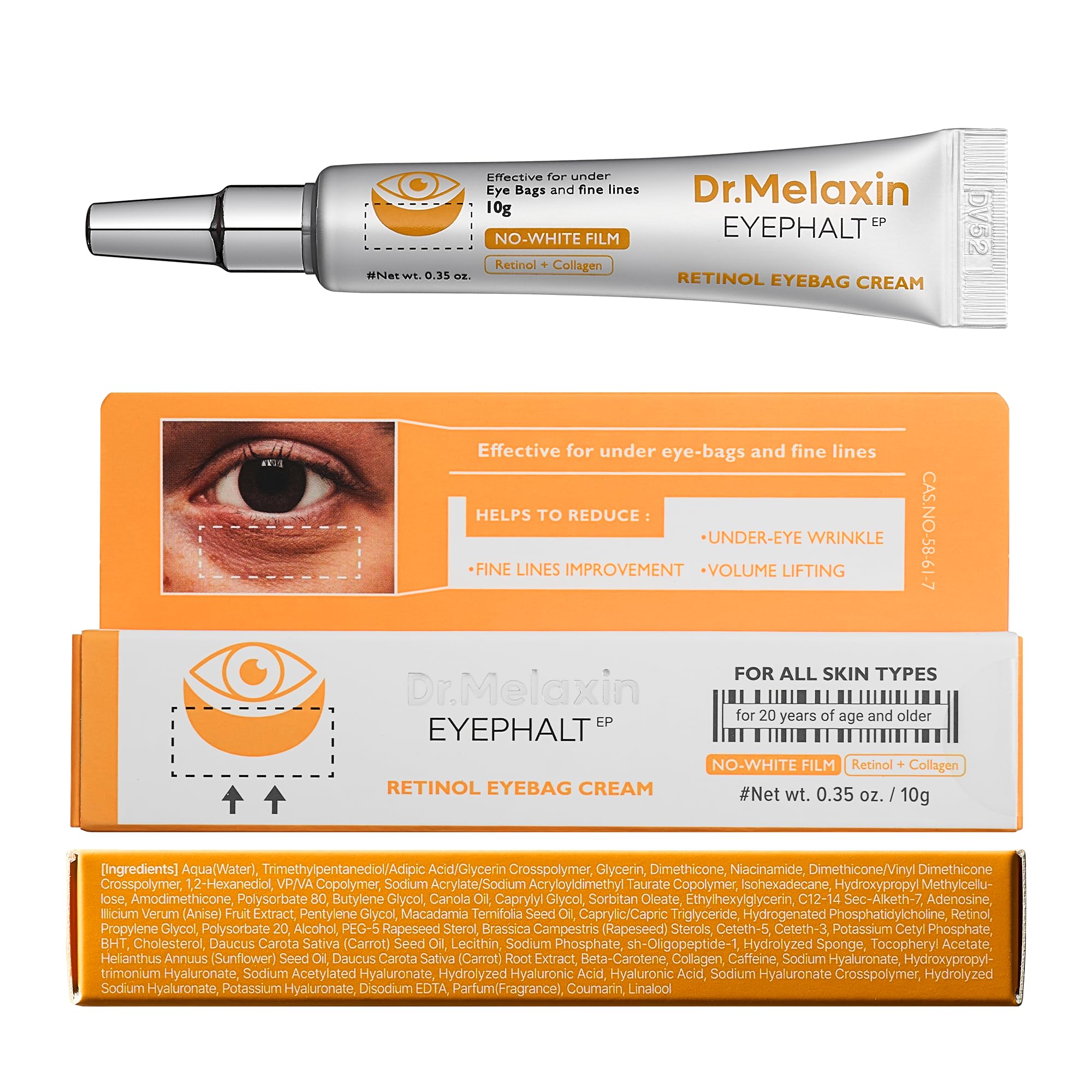 Dr.Melaxin eyebag cream displayed on shelf ready for daily use.