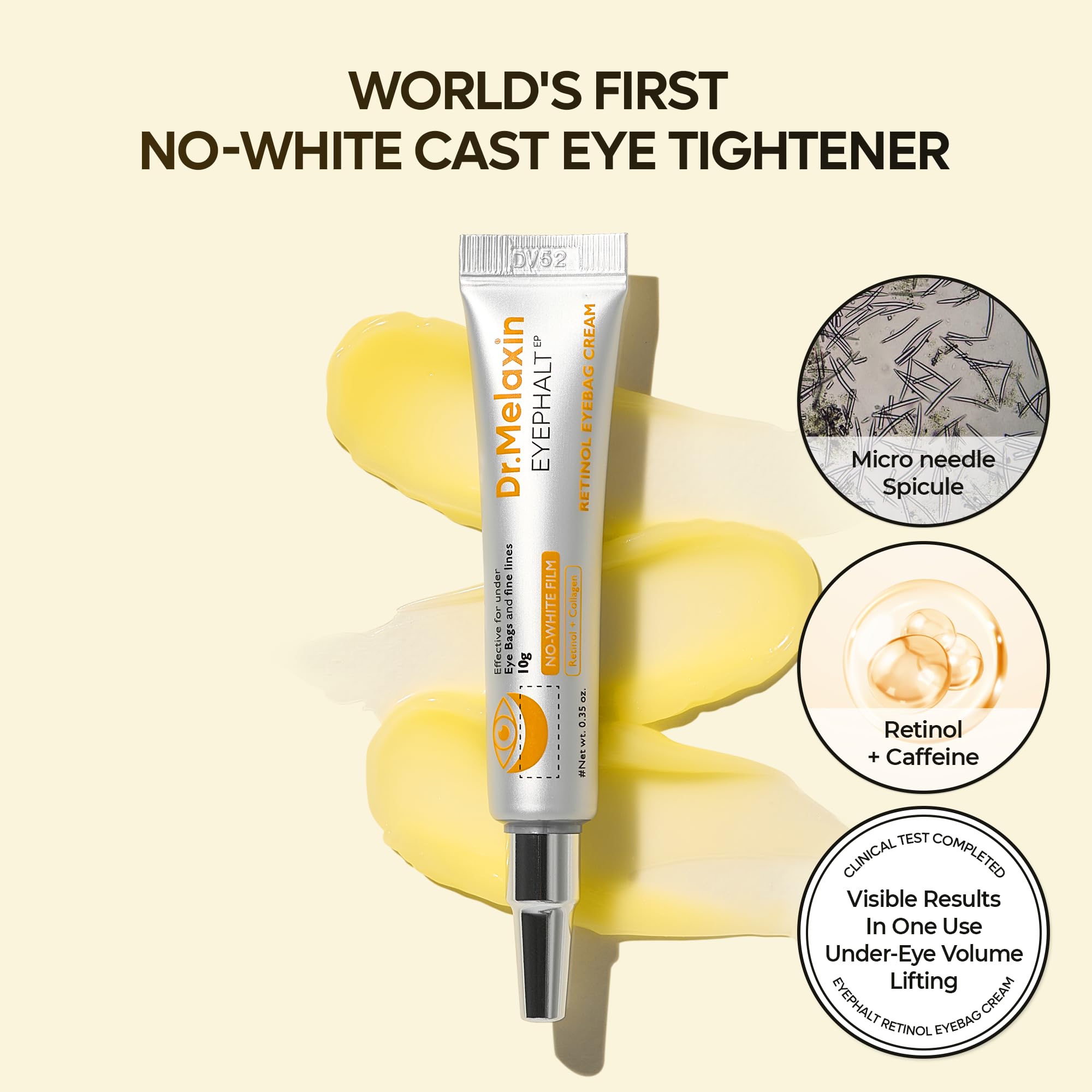Close up of Dr.Melaxin eyebag cream texture ready for easy application.