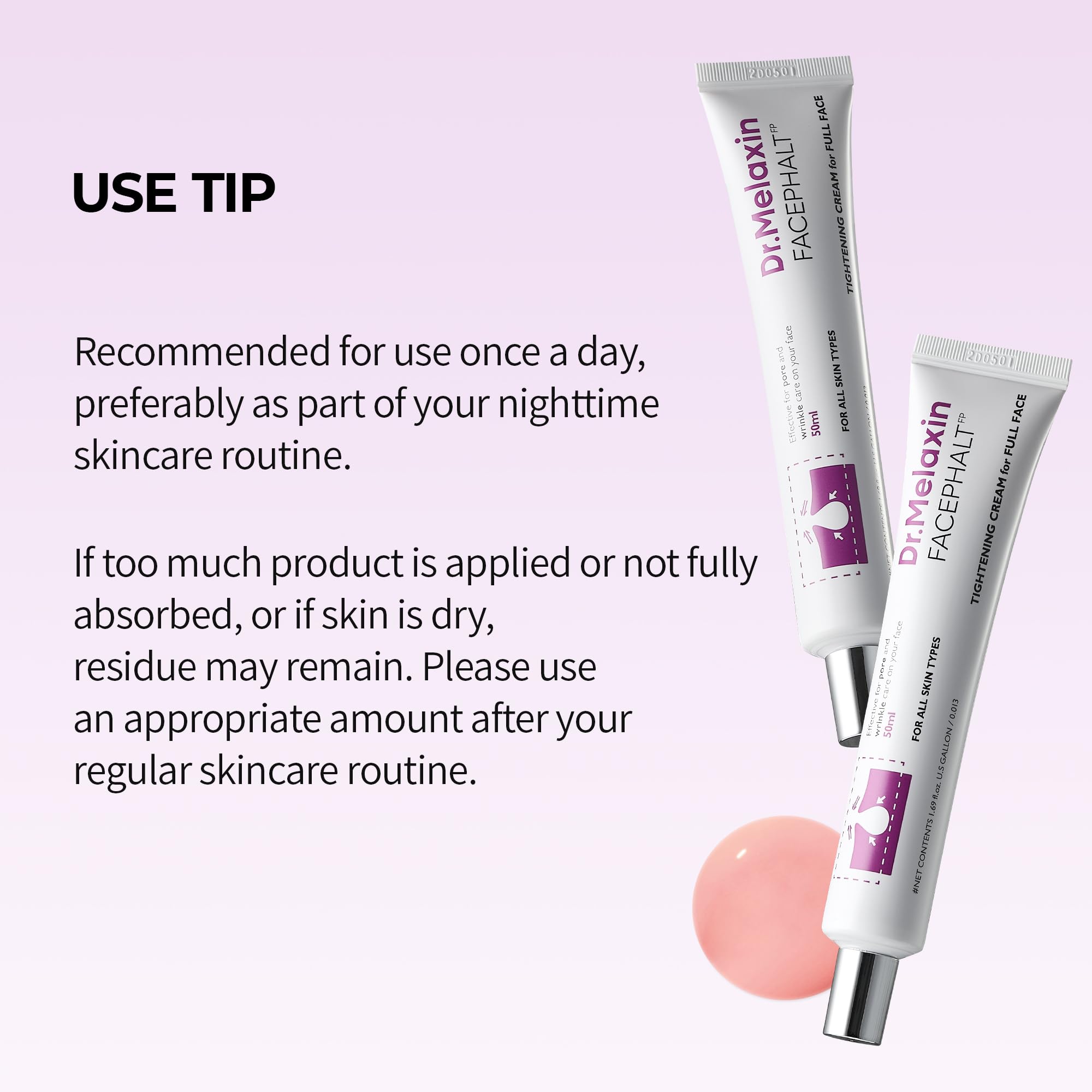 Dr. Melaxin Face Phalt Tightening Cream pink hue highlights gentle ingredients