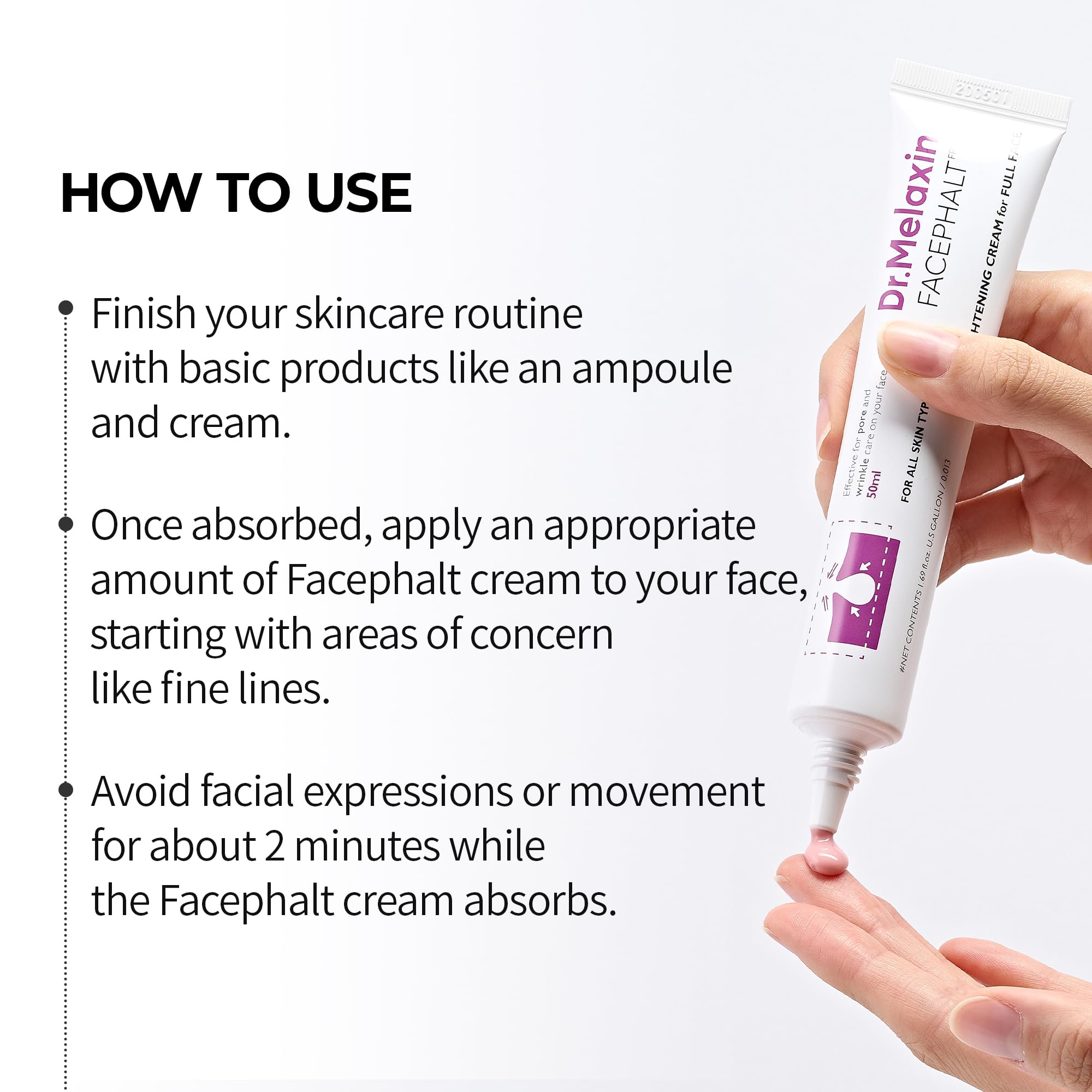 Dr. Melaxin Face Phalt Tightening Cream on a wrinkle-prone area concept image