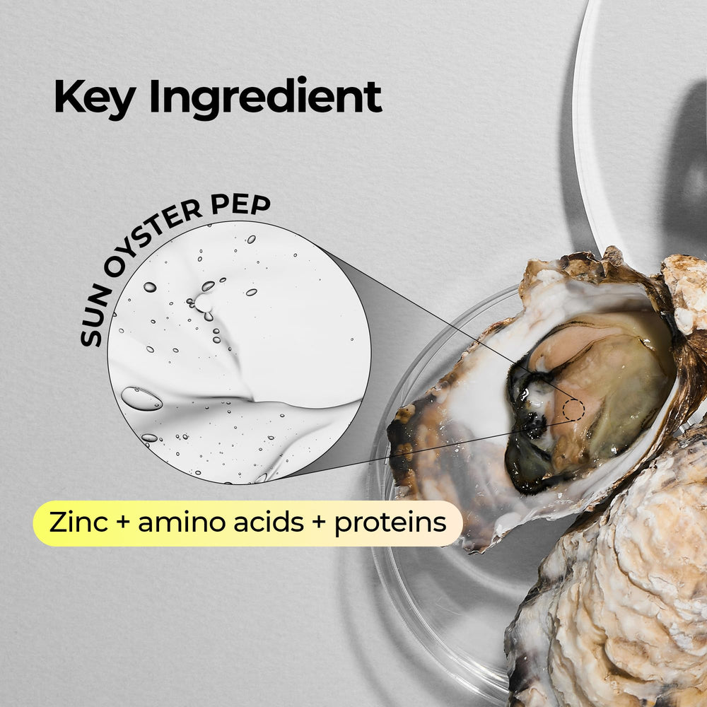 Close-up of Oyster Pep3 ingredients highlighting 18 skin proteins