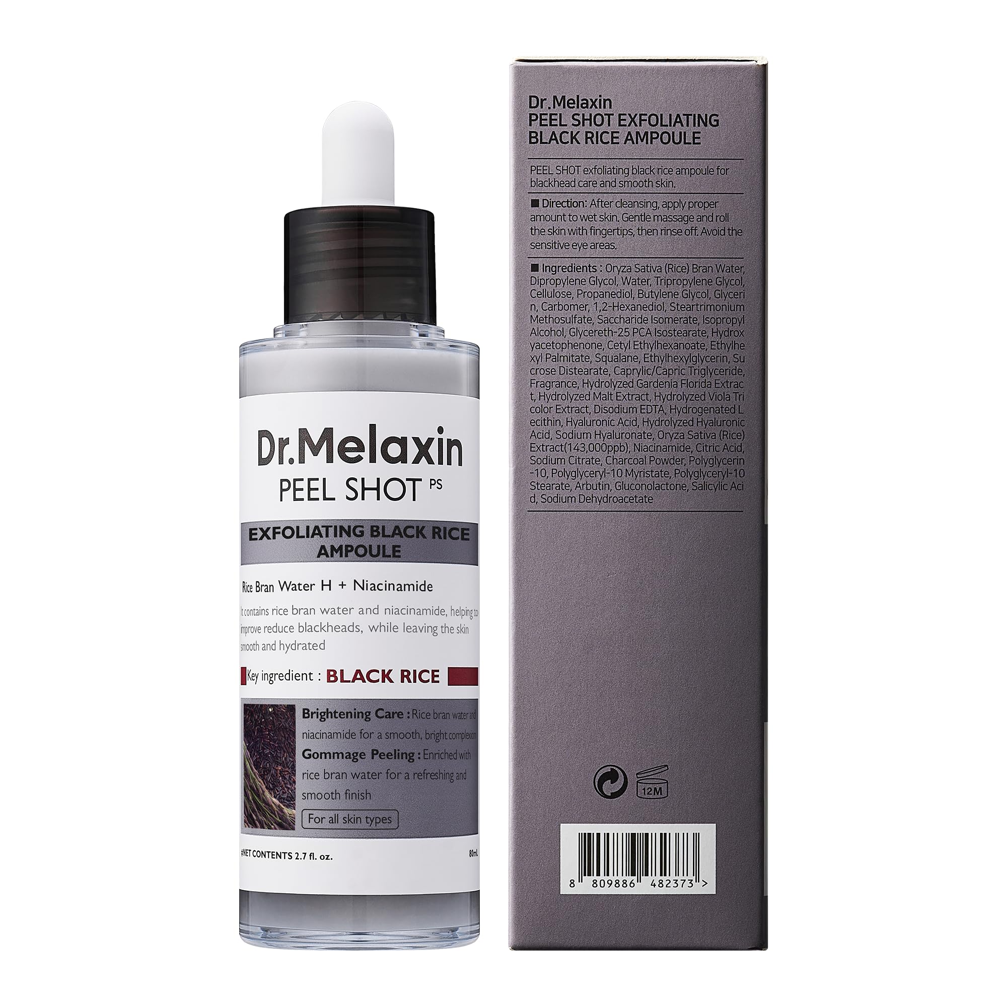 Dr.Melaxin Peel Shot Glow ingredient list highlights AHA, BHA, PHA blend