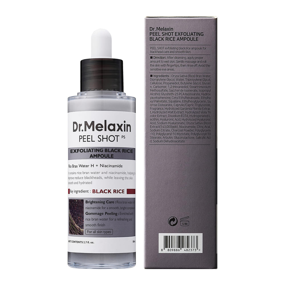 Dr.Melaxin Peel Shot Glow ingredient list highlights AHA, BHA, PHA blend