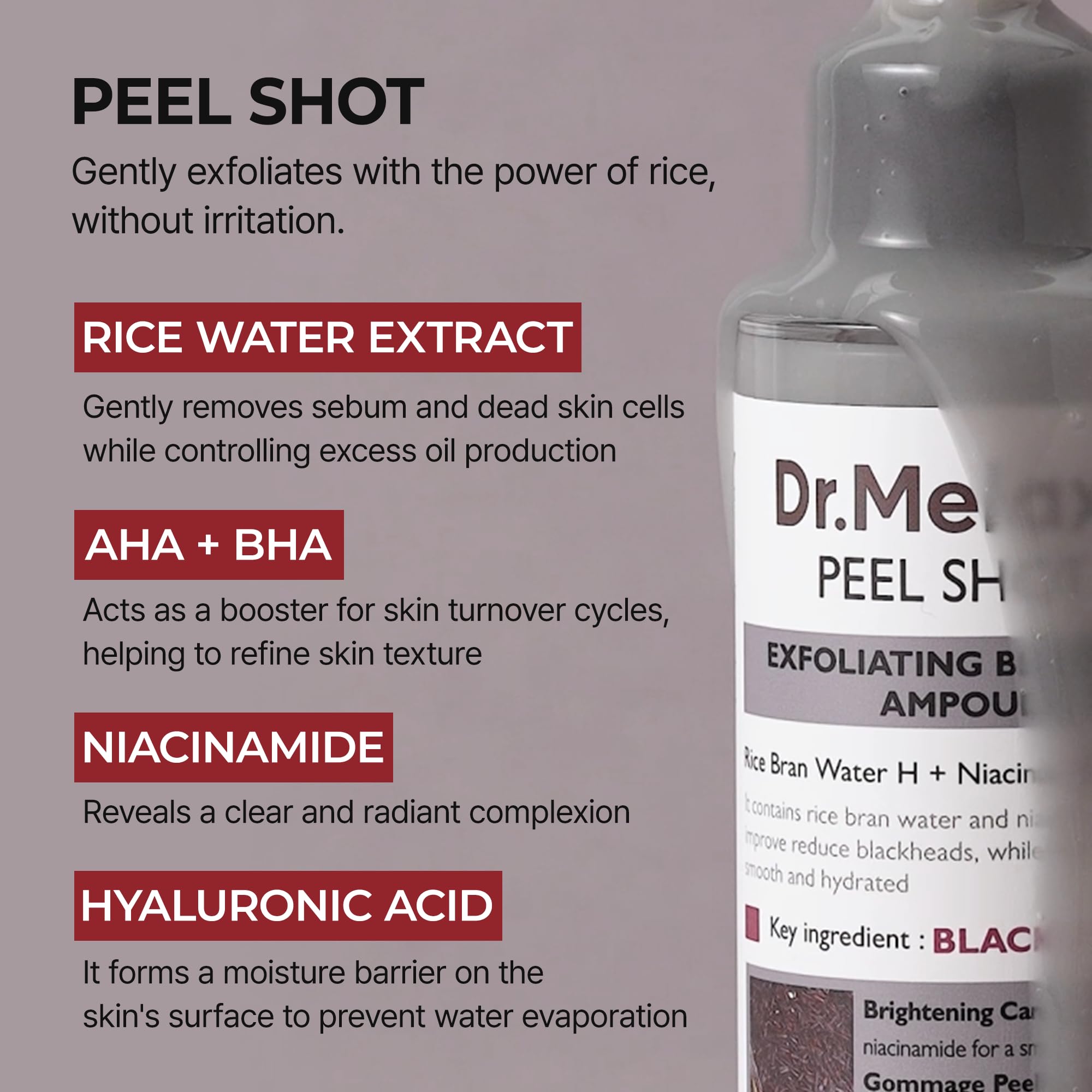 Dr.Melaxin Peel Shot Glow packaging box suggests premium skincare routine