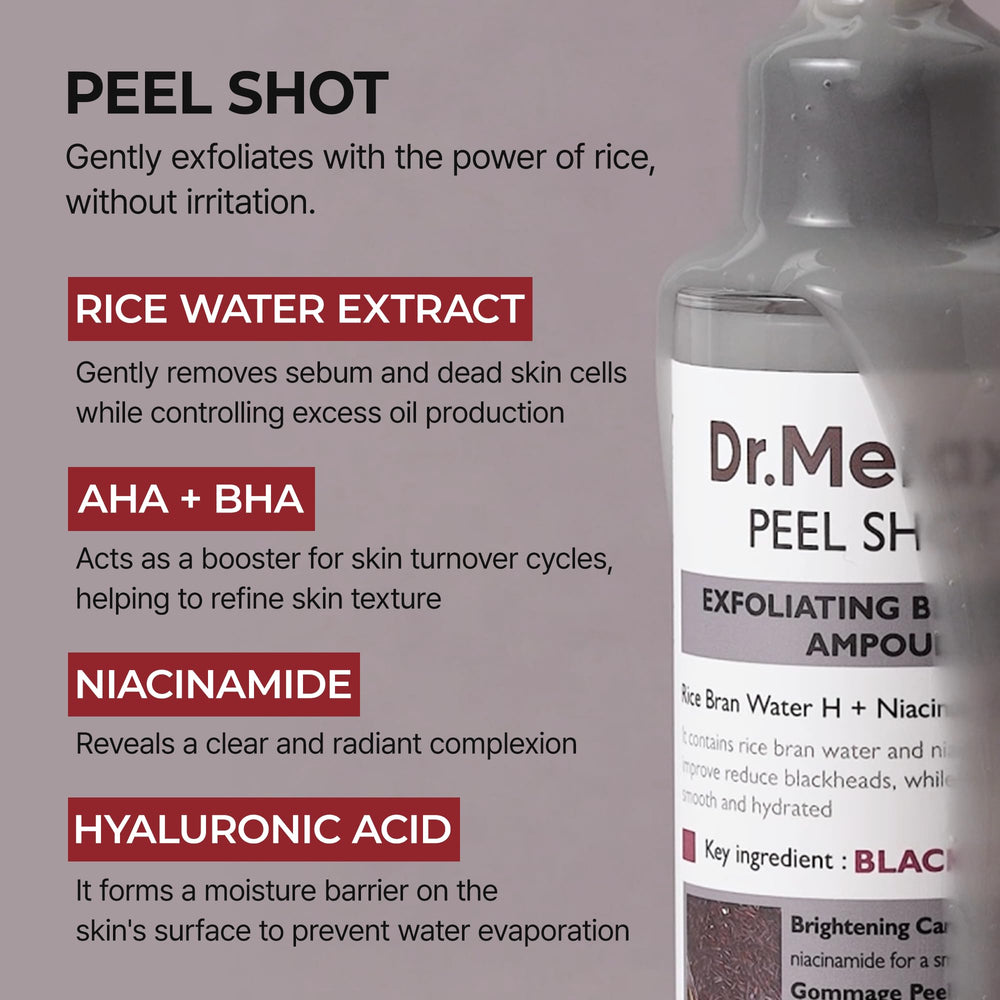 Dr.Melaxin Peel Shot Glow packaging box suggests premium skincare routine